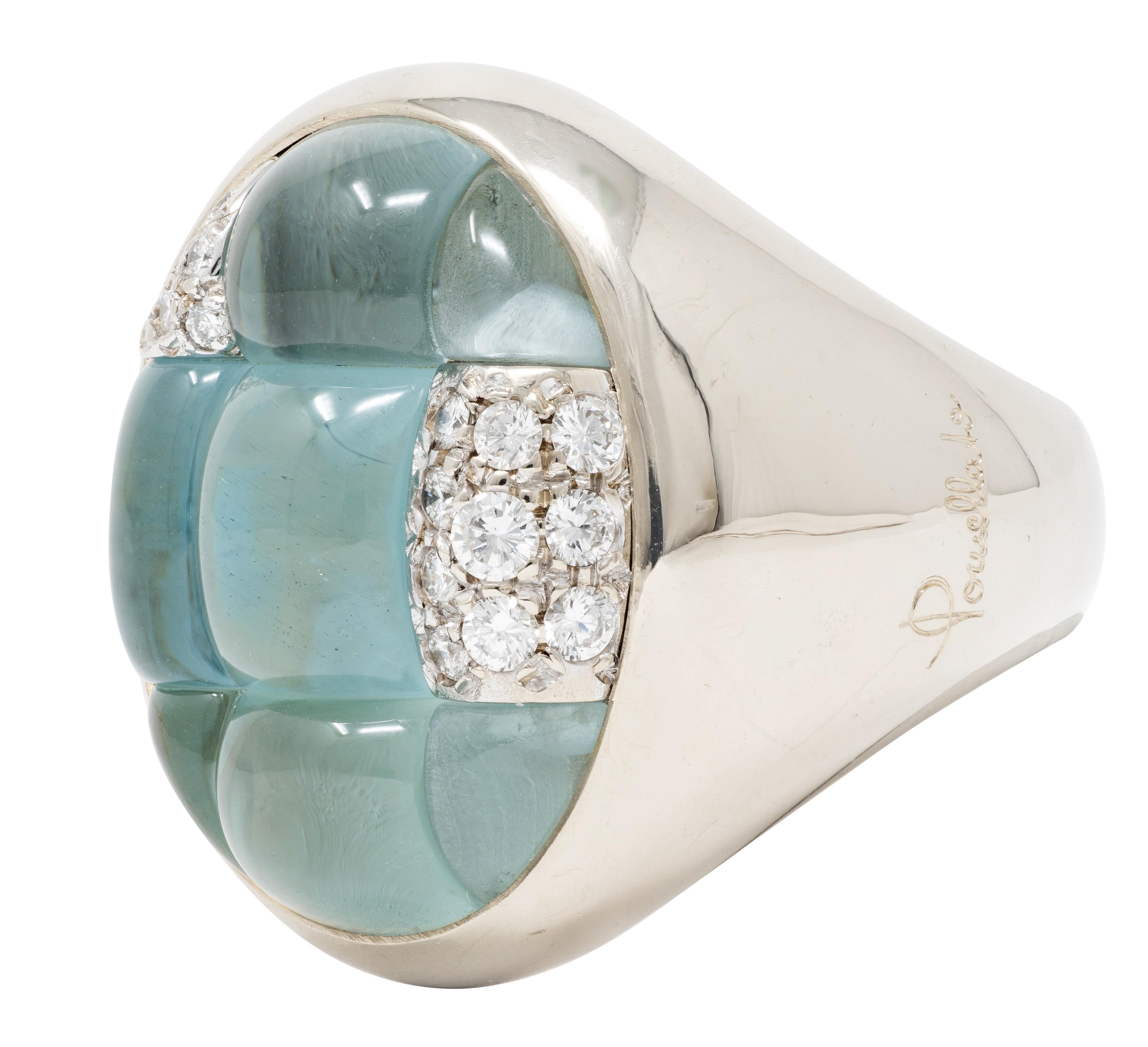 Pomellato 2000's Aquamarine Diamond 18 Karat White Gold Mosaique Statement Ring