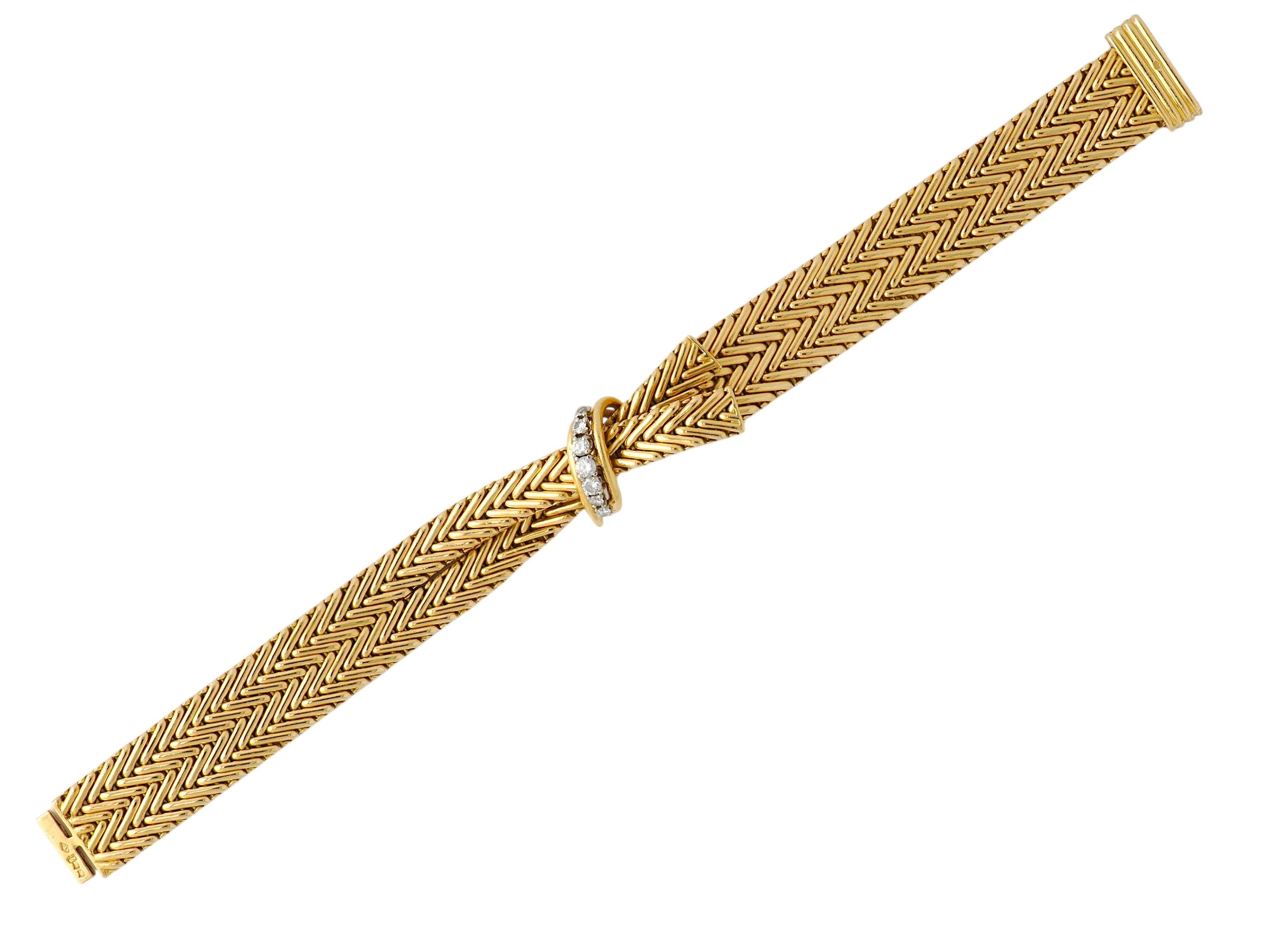 Van Cleef & Arpels French 1950s Diamond 18K Gold Platinum Vintage Woven Bracelet