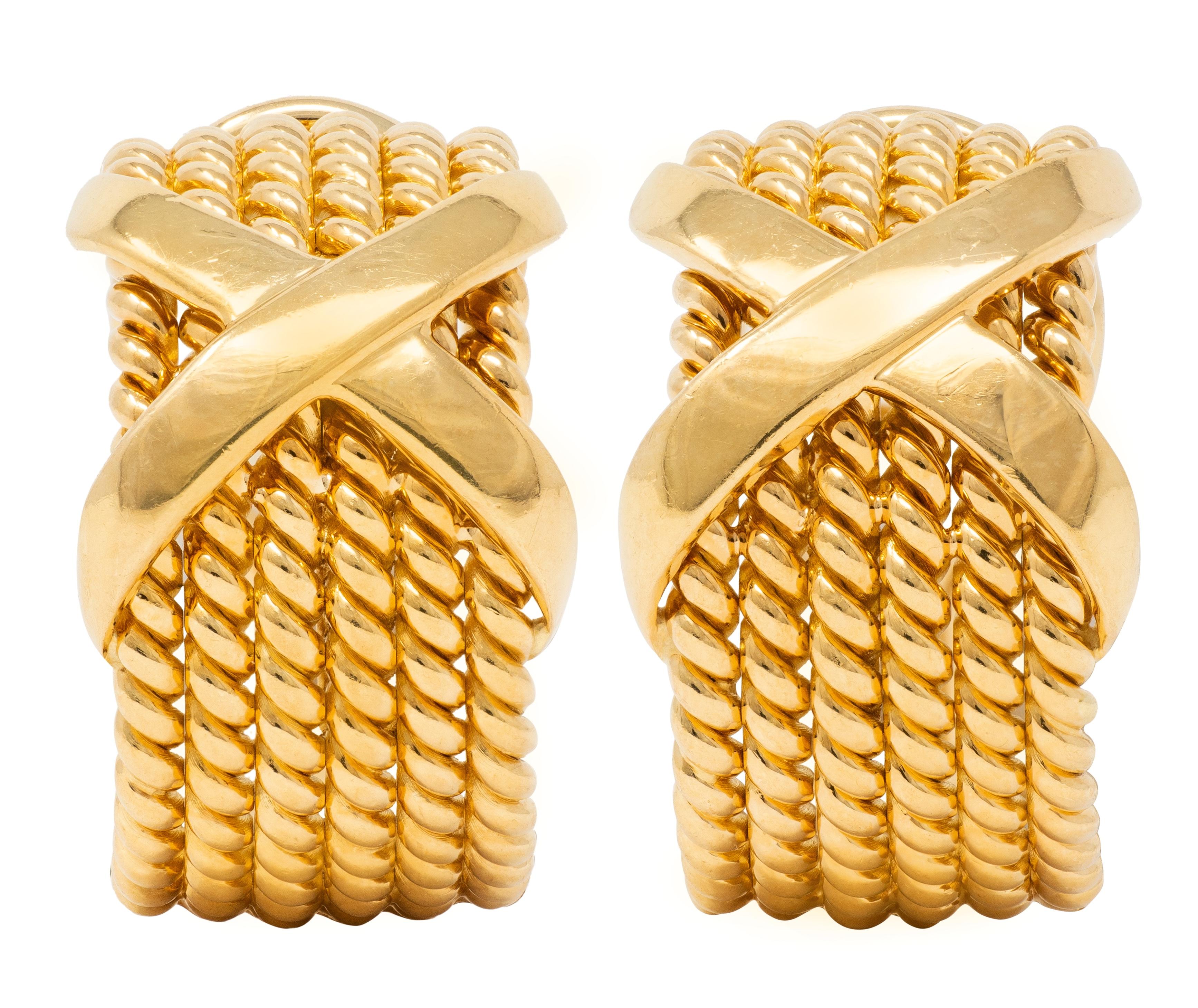 Tiffany & Co. Schlumberger 18K Gold Vintage 6 Rope X J-Hoop Ear-Clip Earrings
