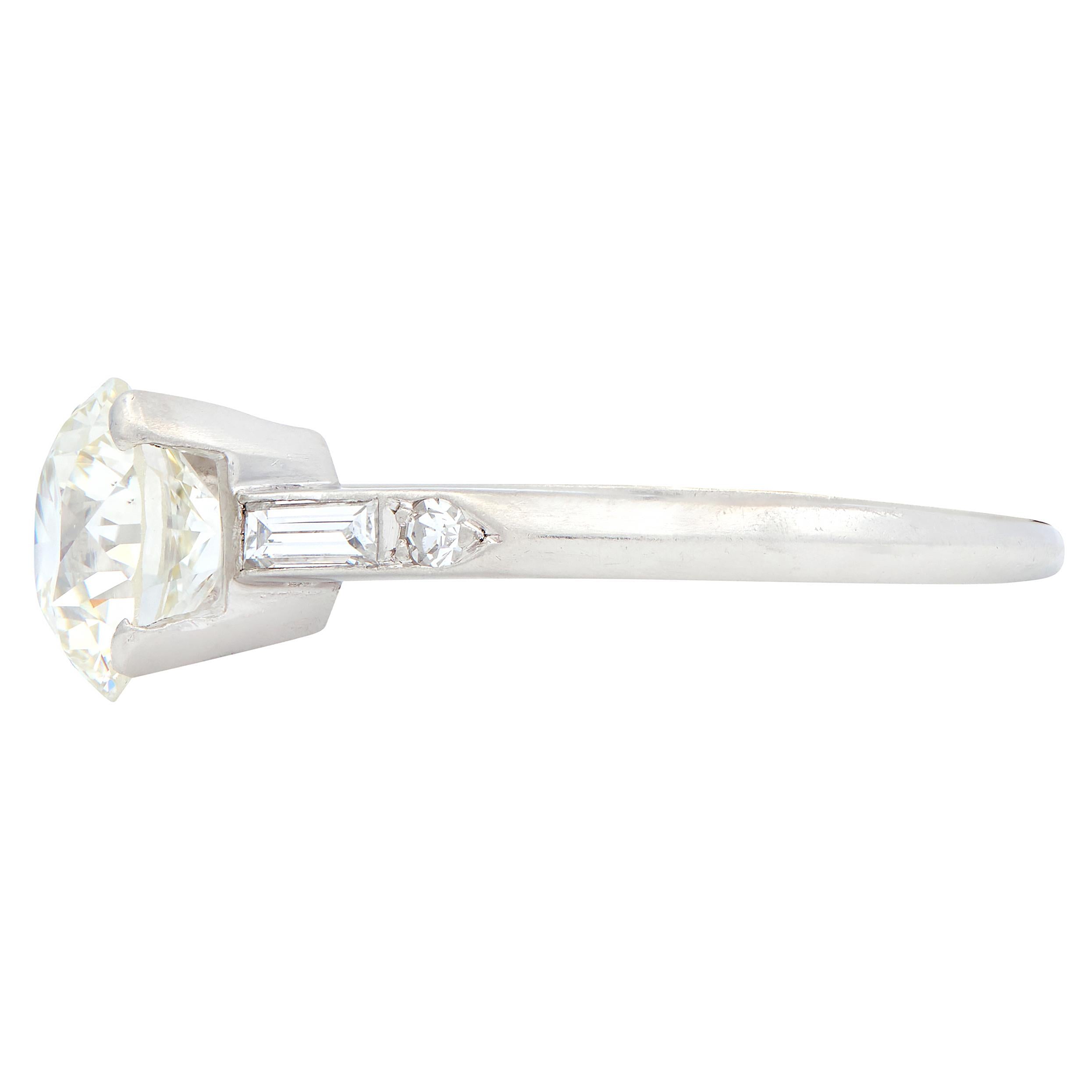 Mid-Century Old European Cut Diamond Platinum Vintage Scroll Engagement Ring GIA