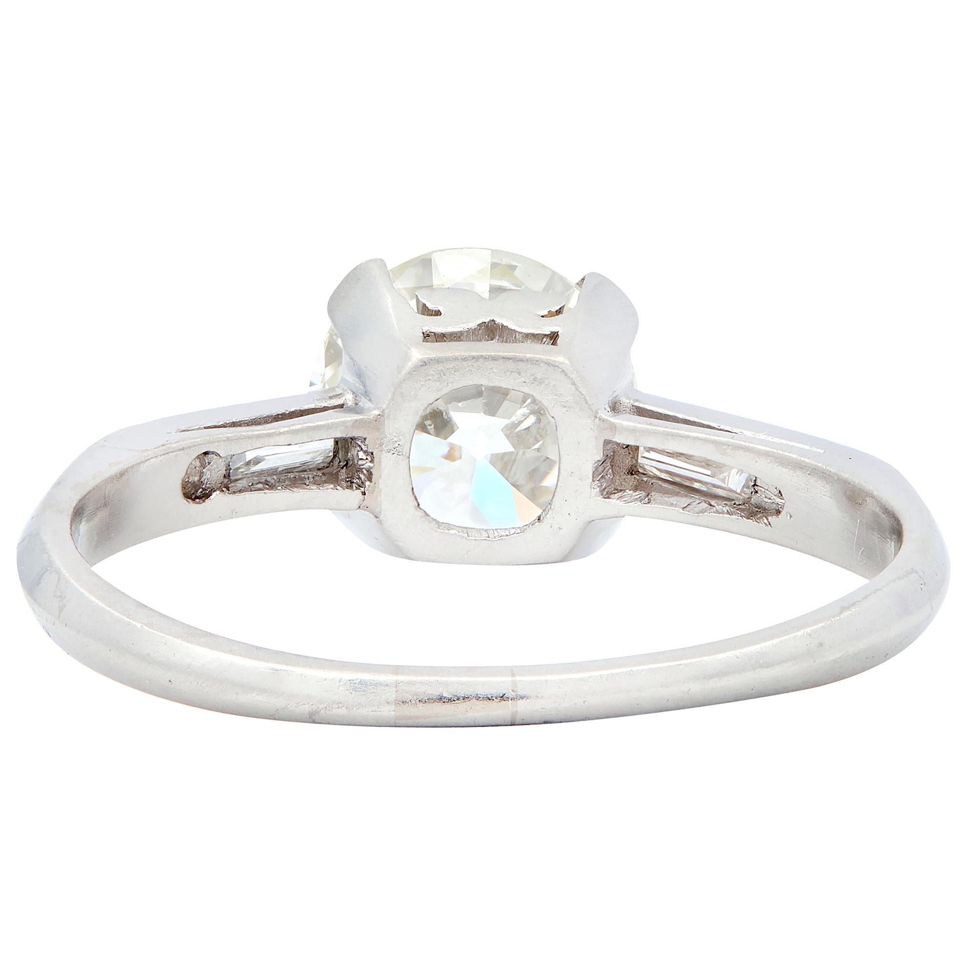 Mid-Century Old European Cut Diamond Platinum Vintage Scroll Engagement Ring GIA