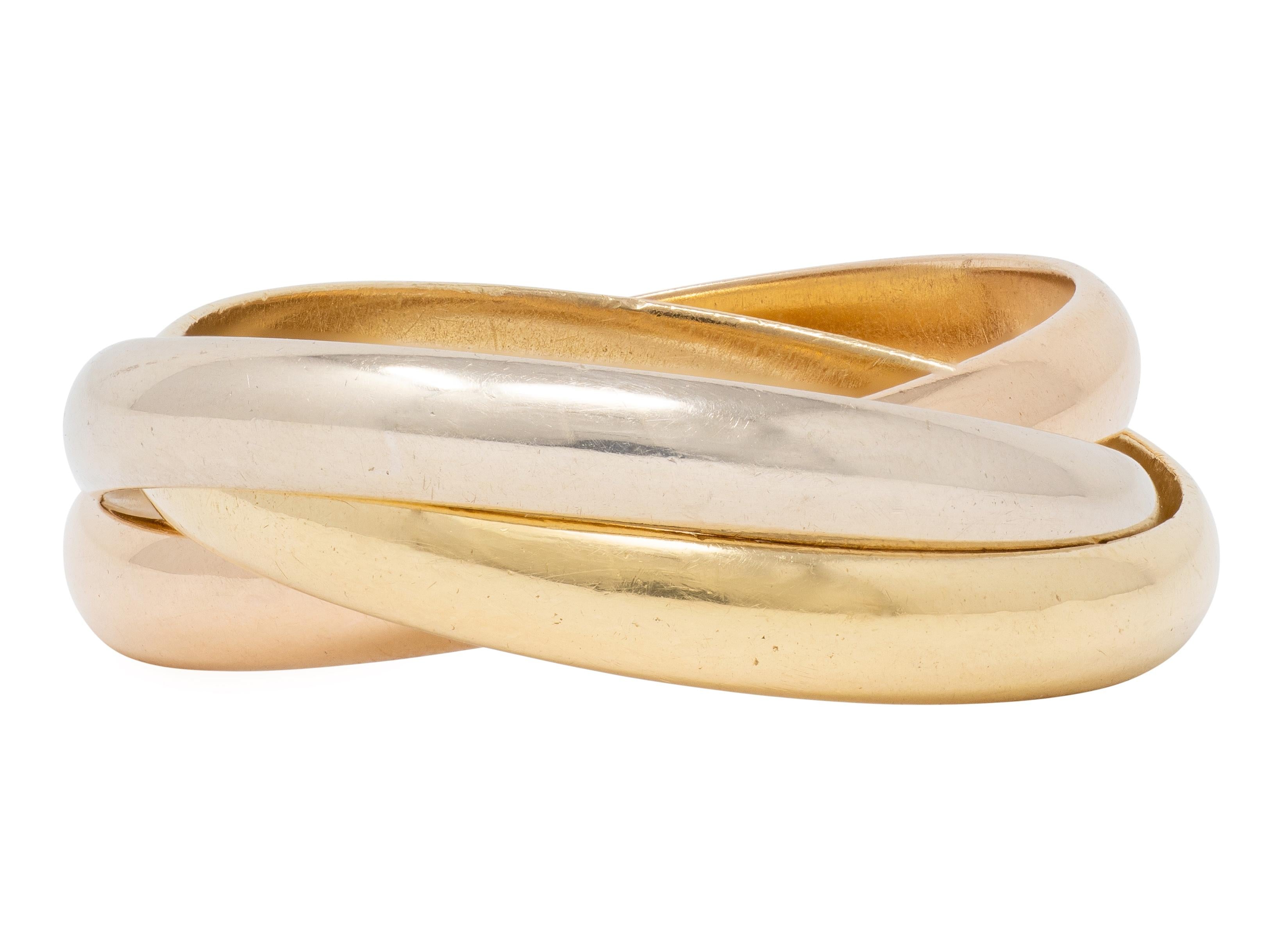 Cartier 1970's 18 Karat Tri-Colored Gold Vintage Rolling Trinity Band Ring