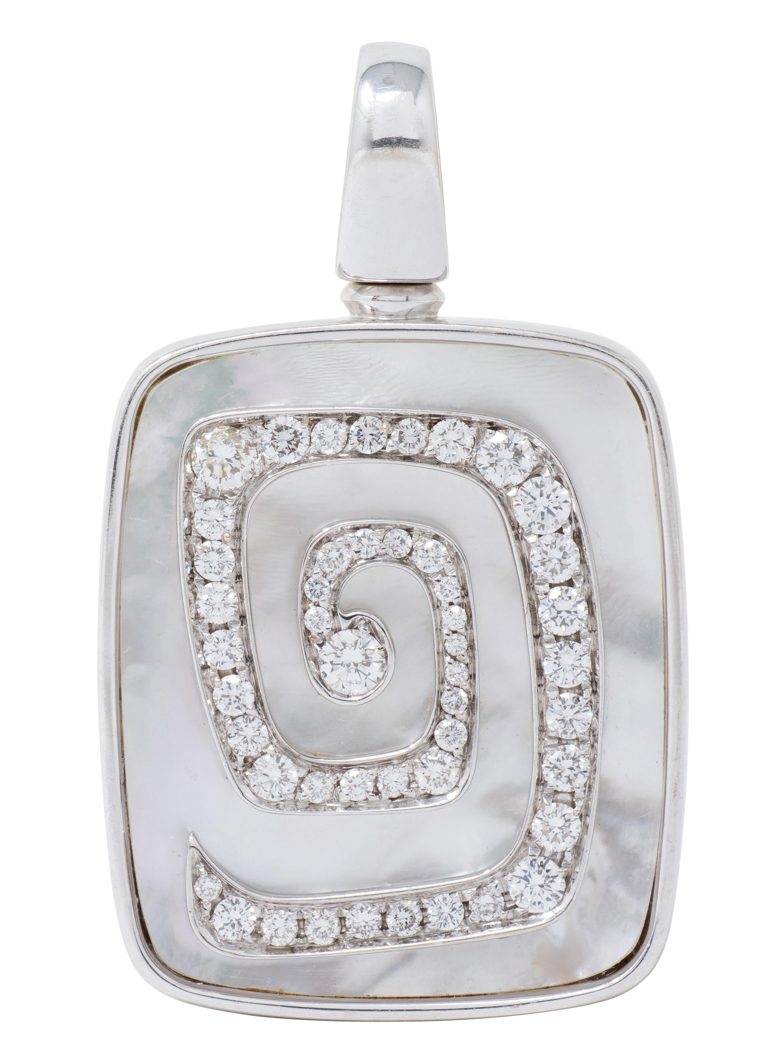 Bugari 1990's Diamond Mother-Of-Pearl 18K White Gold Vintage Spiral Pendant