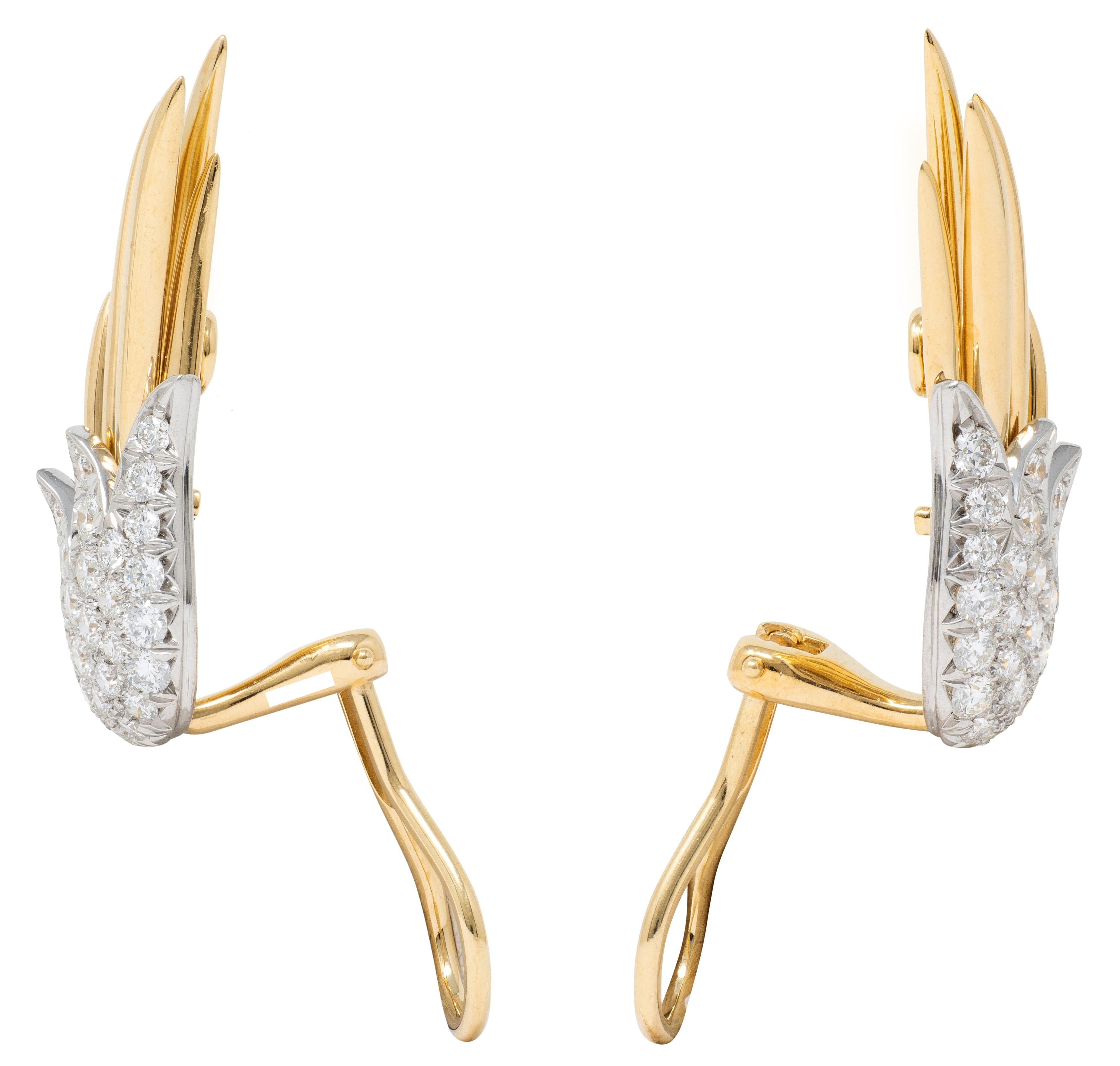 Tiffany & Co. Schlumberger Diamond 18K Platinum Vintage Flame Ear-Clip Earrings