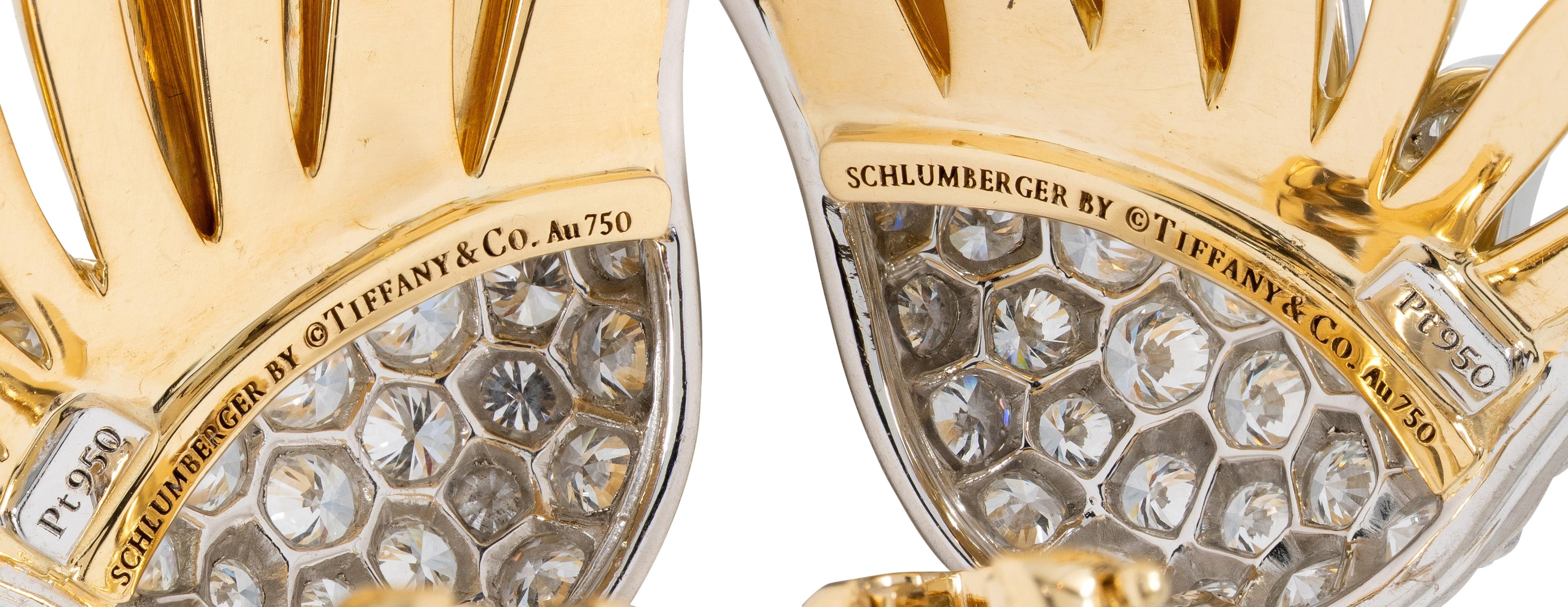 Tiffany & Co. Schlumberger Diamond 18K Platinum Vintage Flame Ear-Clip Earrings