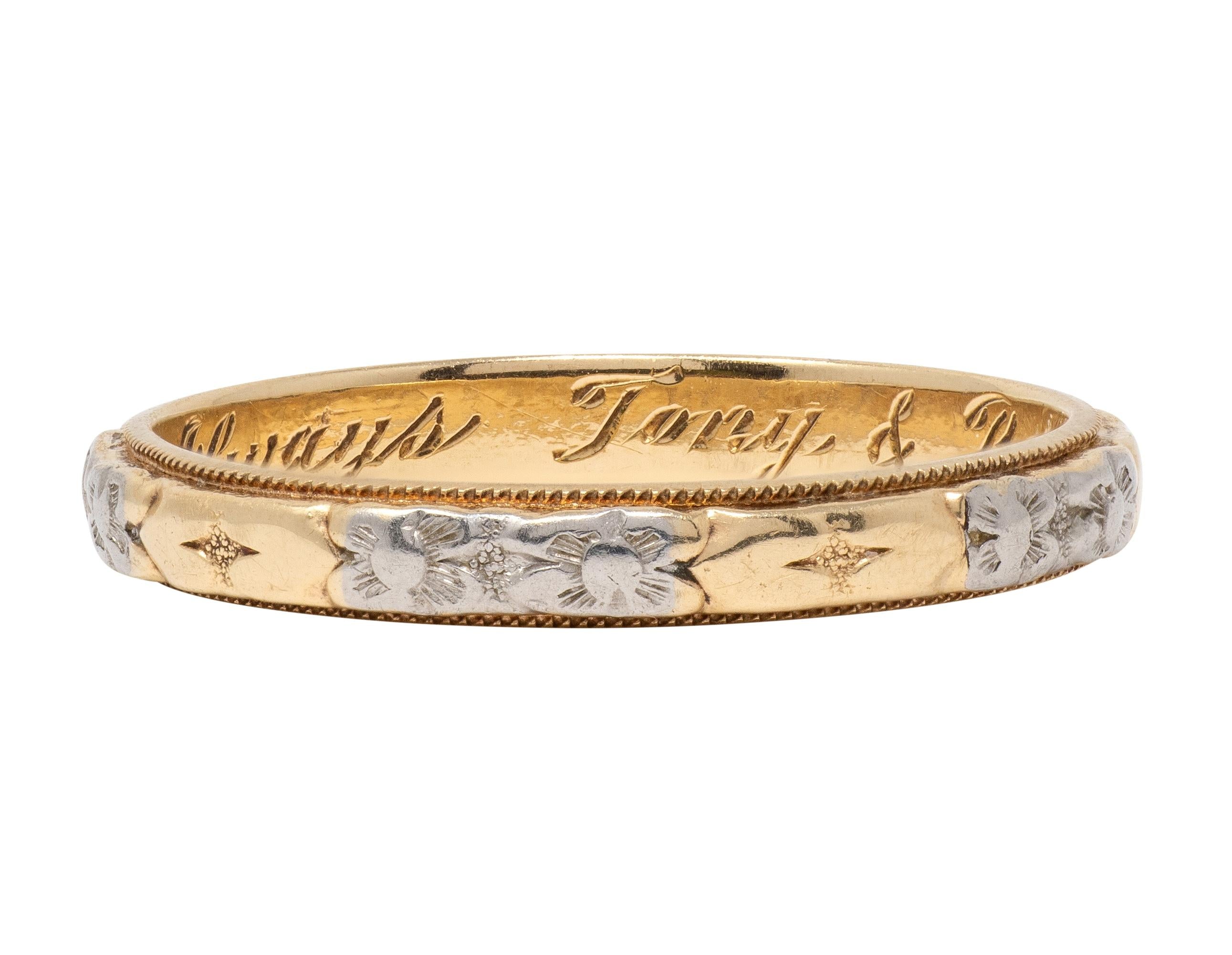 1957 14 Karat Two-Tone Gold Vintage Orange Blossom Band Ring