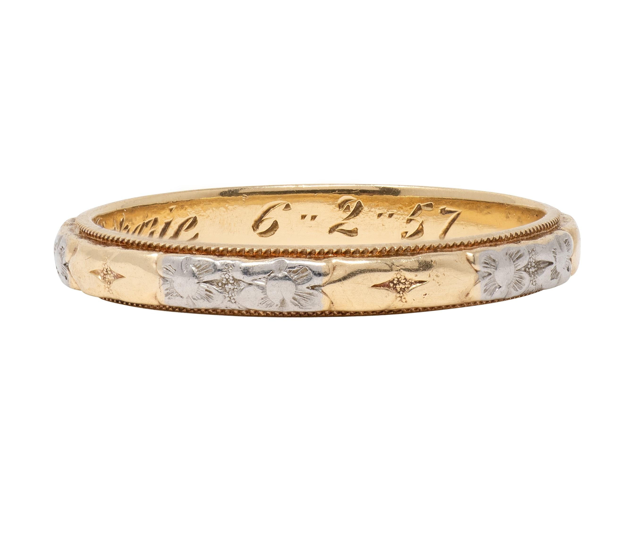 1957 14 Karat Two-Tone Gold Vintage Orange Blossom Band Ring