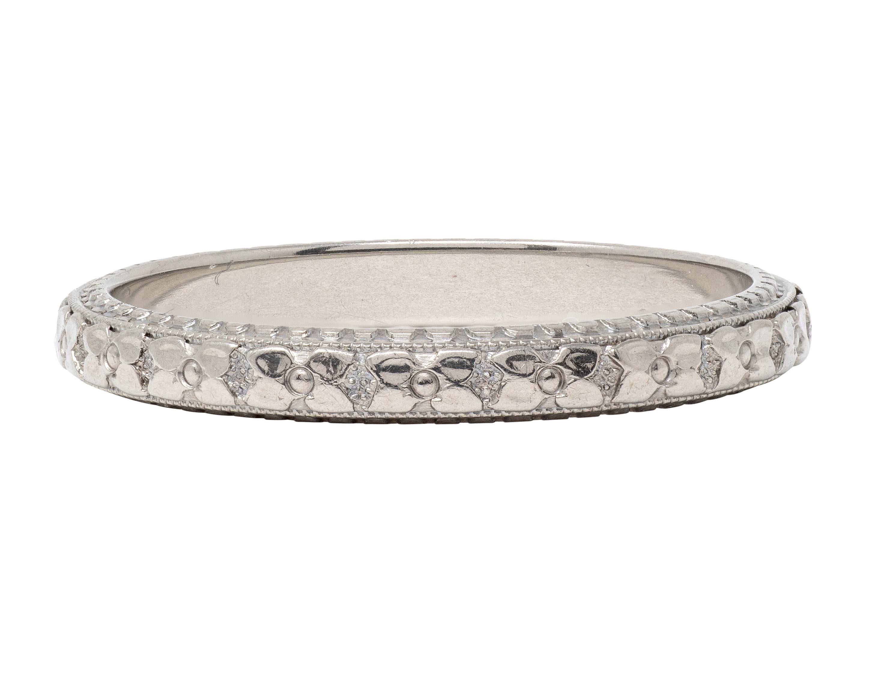 Art Deco Woods & Sons 18K Gold Platinum Vintage Orange Blossom Wedding Band Ring