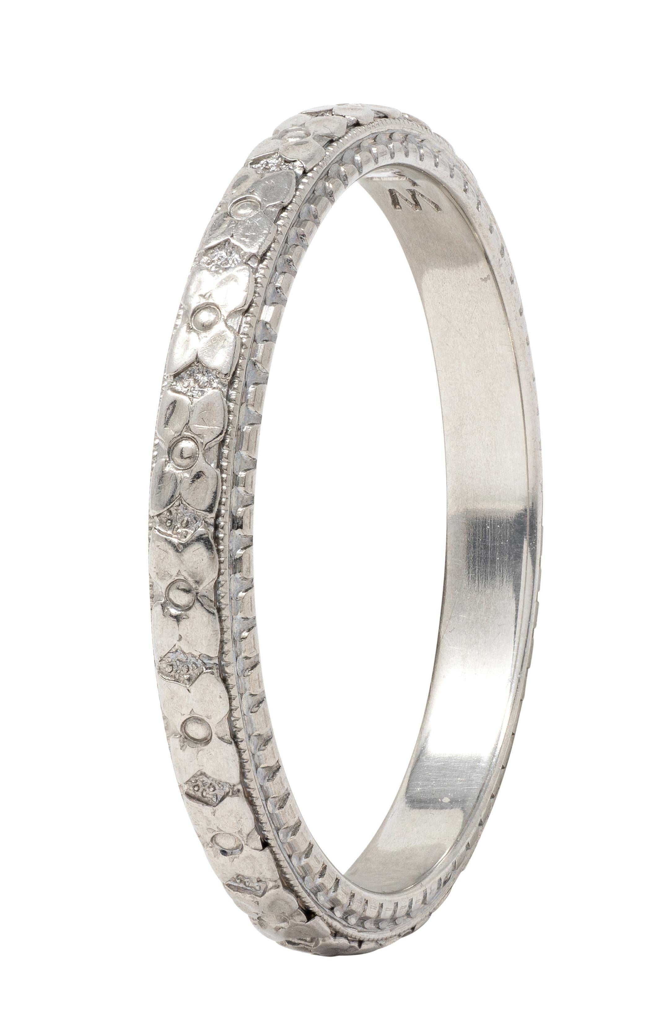Art Deco Woods & Sons 18K Gold Platinum Vintage Orange Blossom Wedding Band Ring