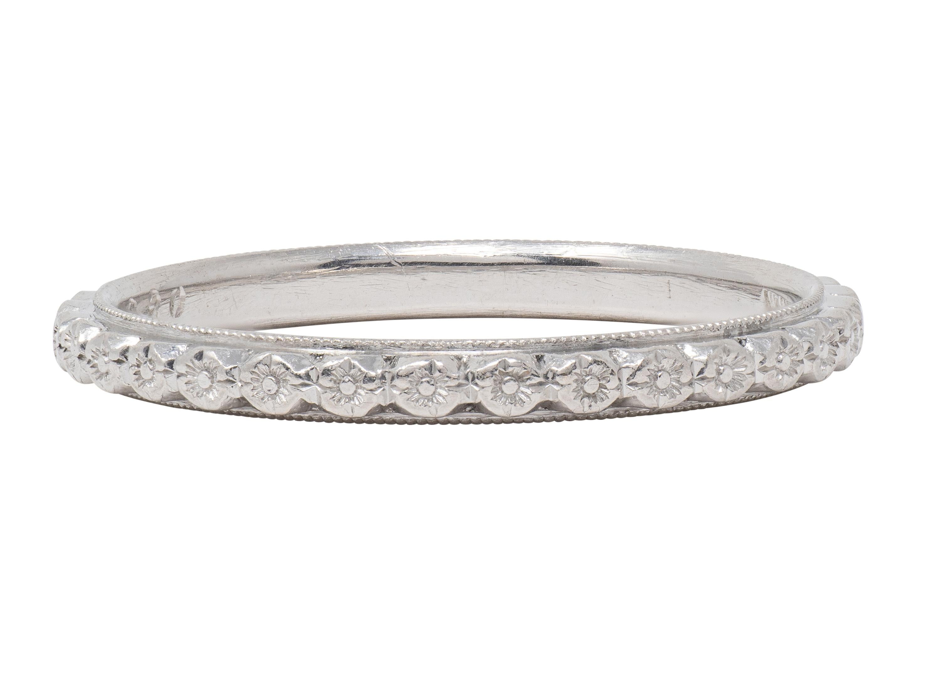 Art Deco White Rose Platinum Vintage Orange Blossom Wedding Band Ring