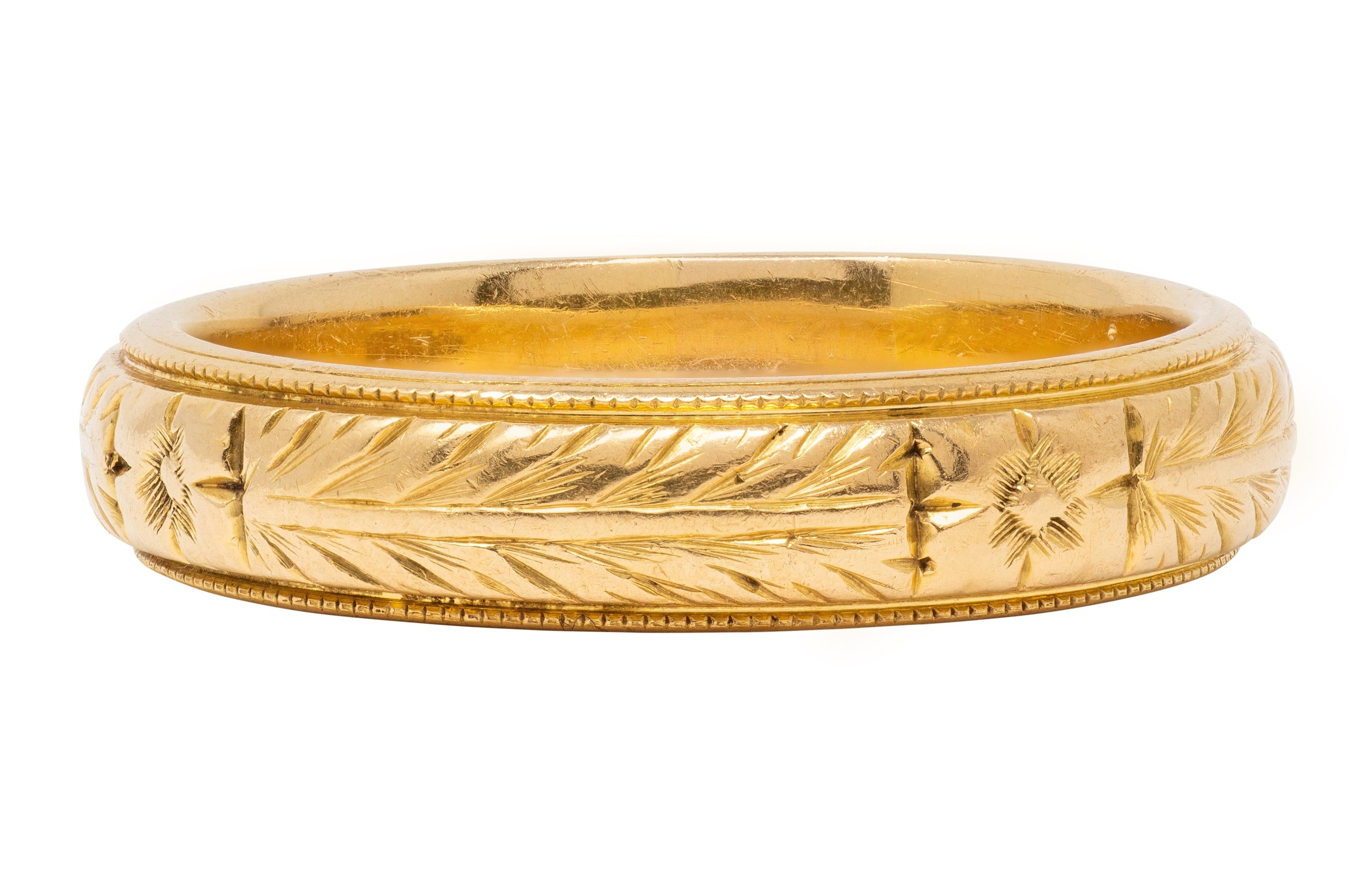 Victorian 1898 18 Karat Yellow Gold Antique Orange Blossom Wedding Band Ring
