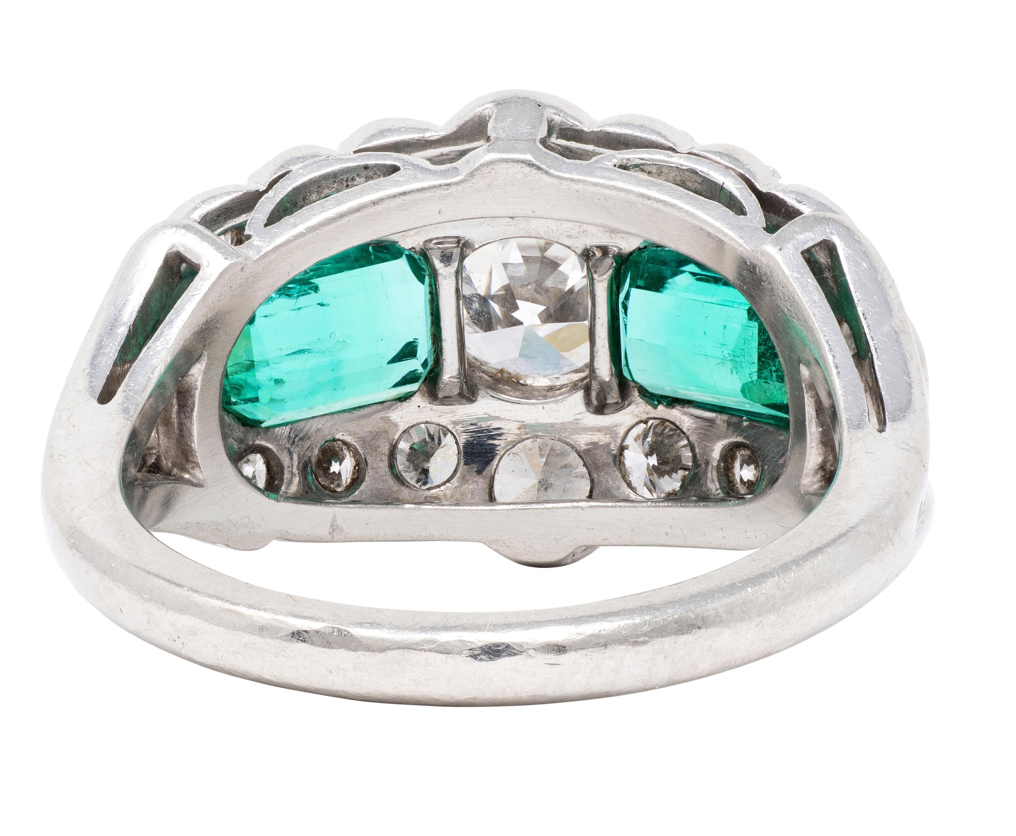Mid-Century 4.13 CTW Diamond Emerald Platinum Vintage Cluster Ring