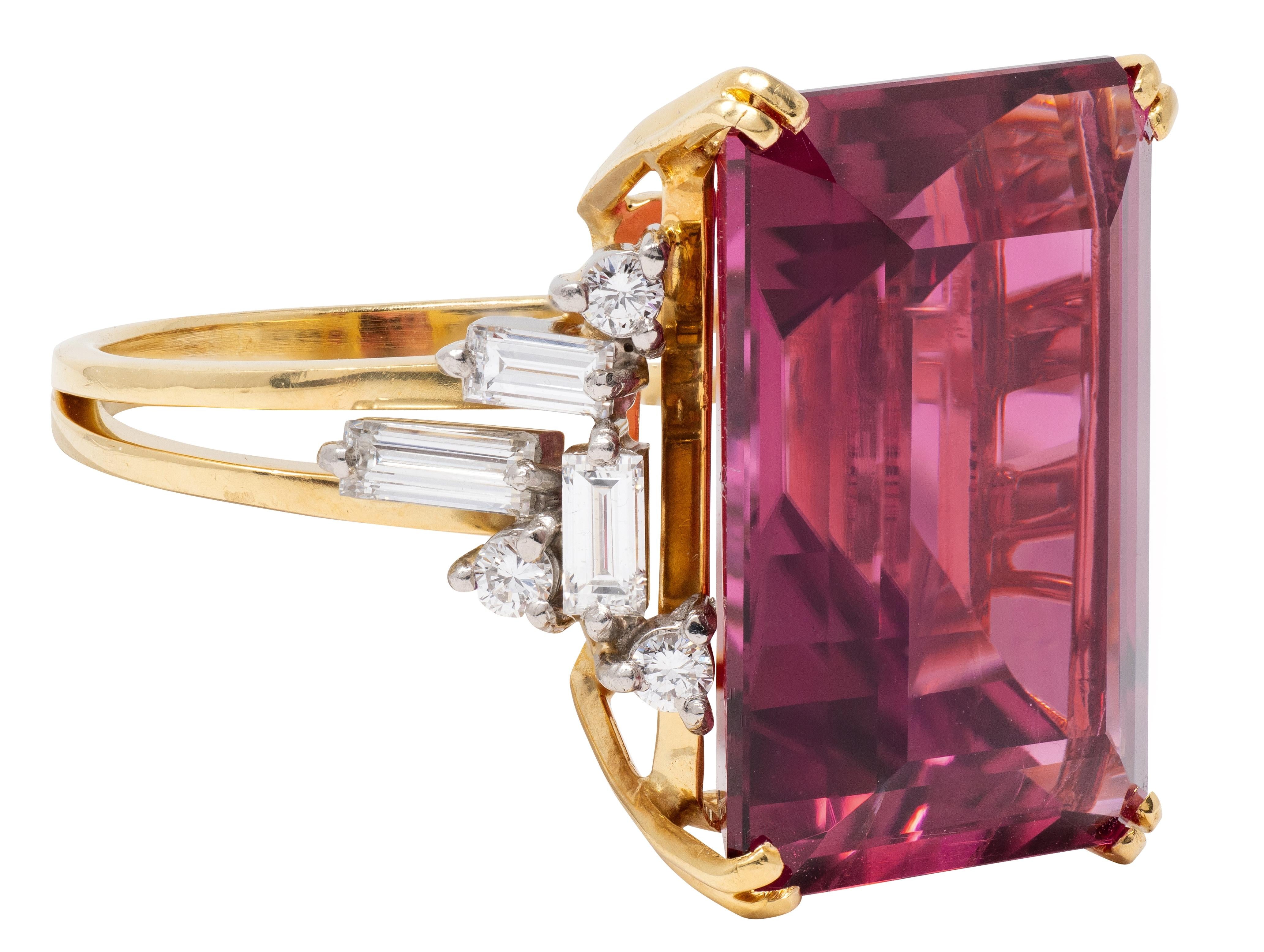 Mid-Century 17.75 CTW Rubellite Diamond 18K Gold Platinum Vintage Cocktail Ring