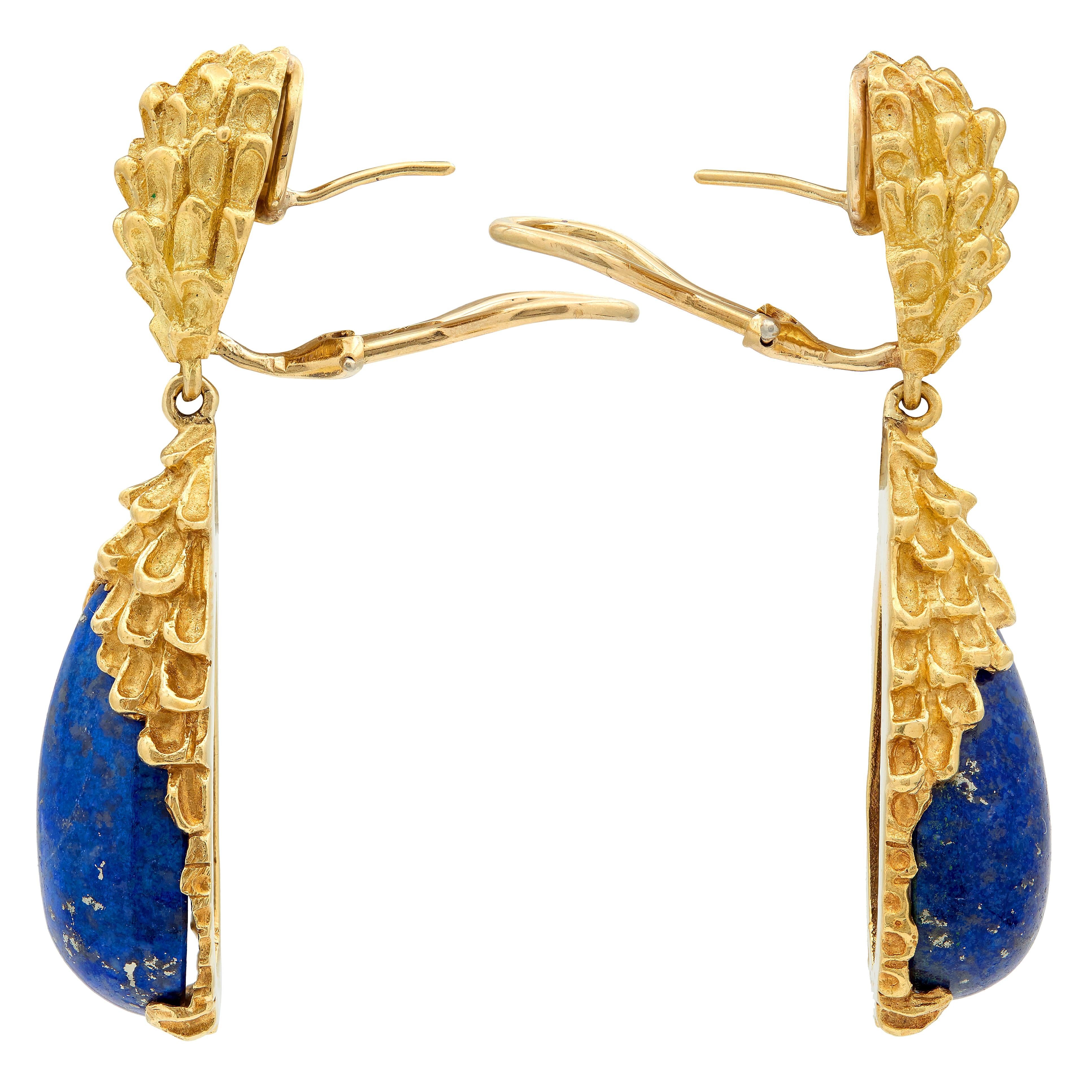 Cartier 1960's Lapis Lazuli 18 Karat Yellow Gold Vintage Drop Earrings