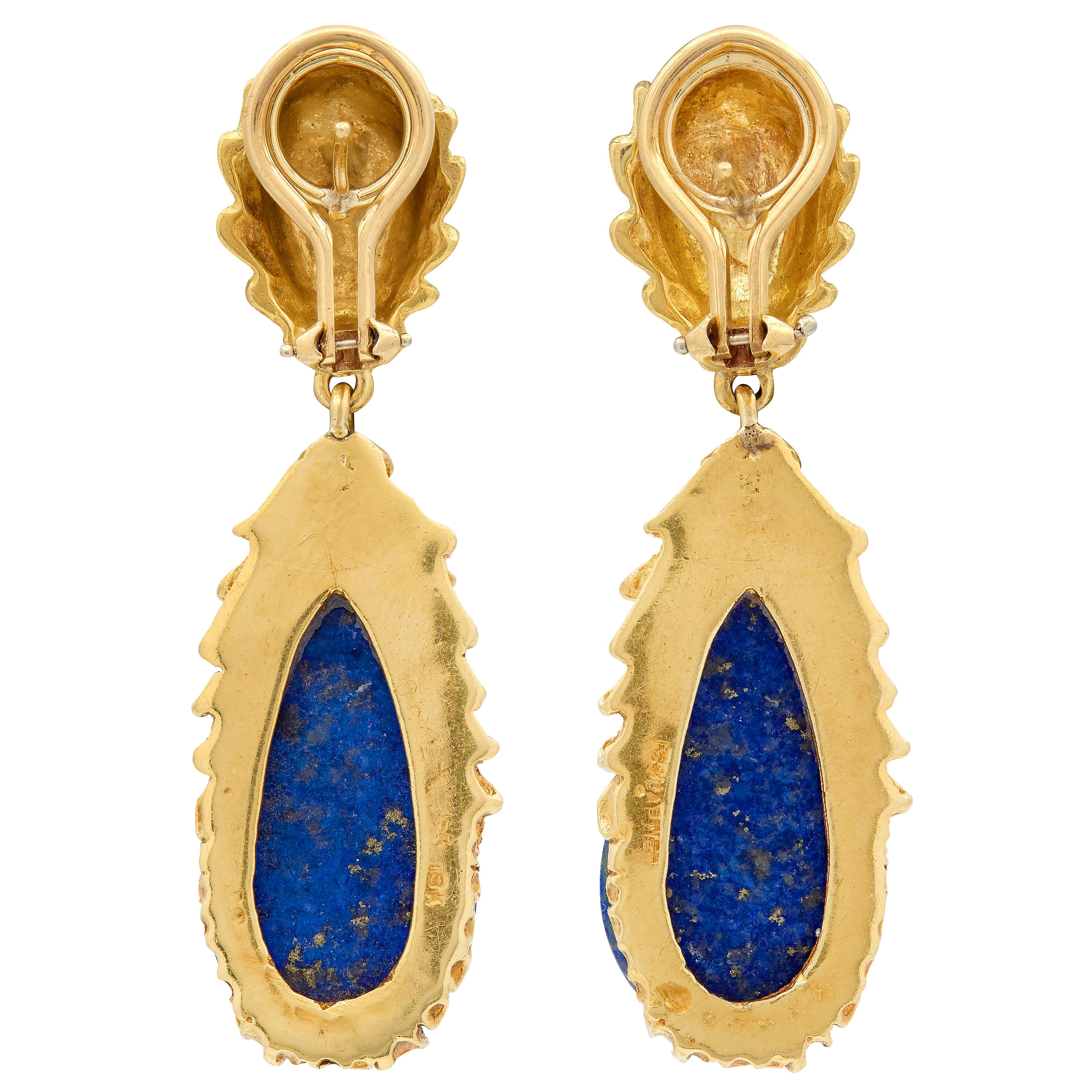 Cartier 1960's Lapis Lazuli 18 Karat Yellow Gold Vintage Drop Earrings