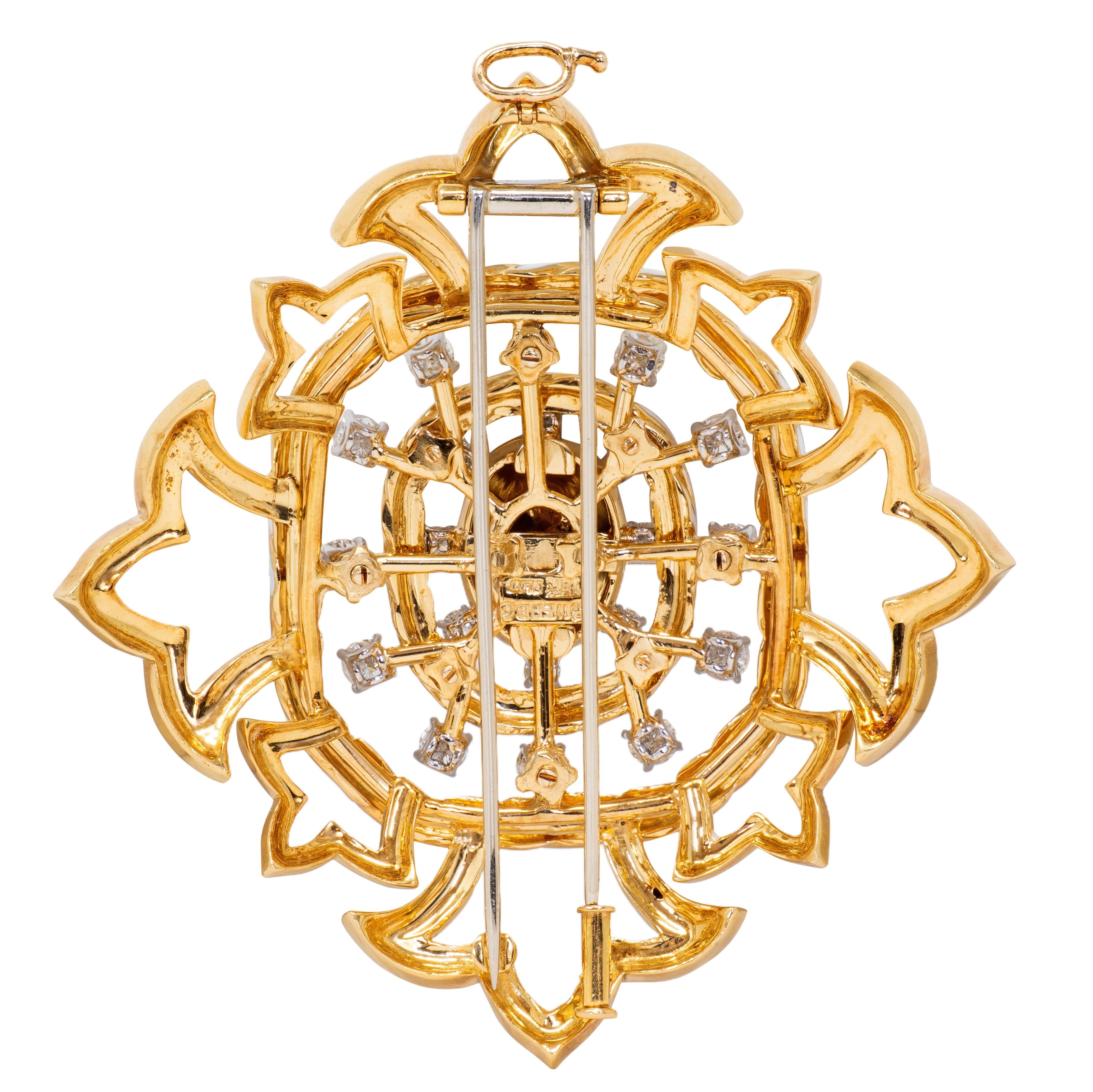 David Webb 1980's Diamond Enamel 18K Gold Platinum Vintage Cross Pendant Brooch