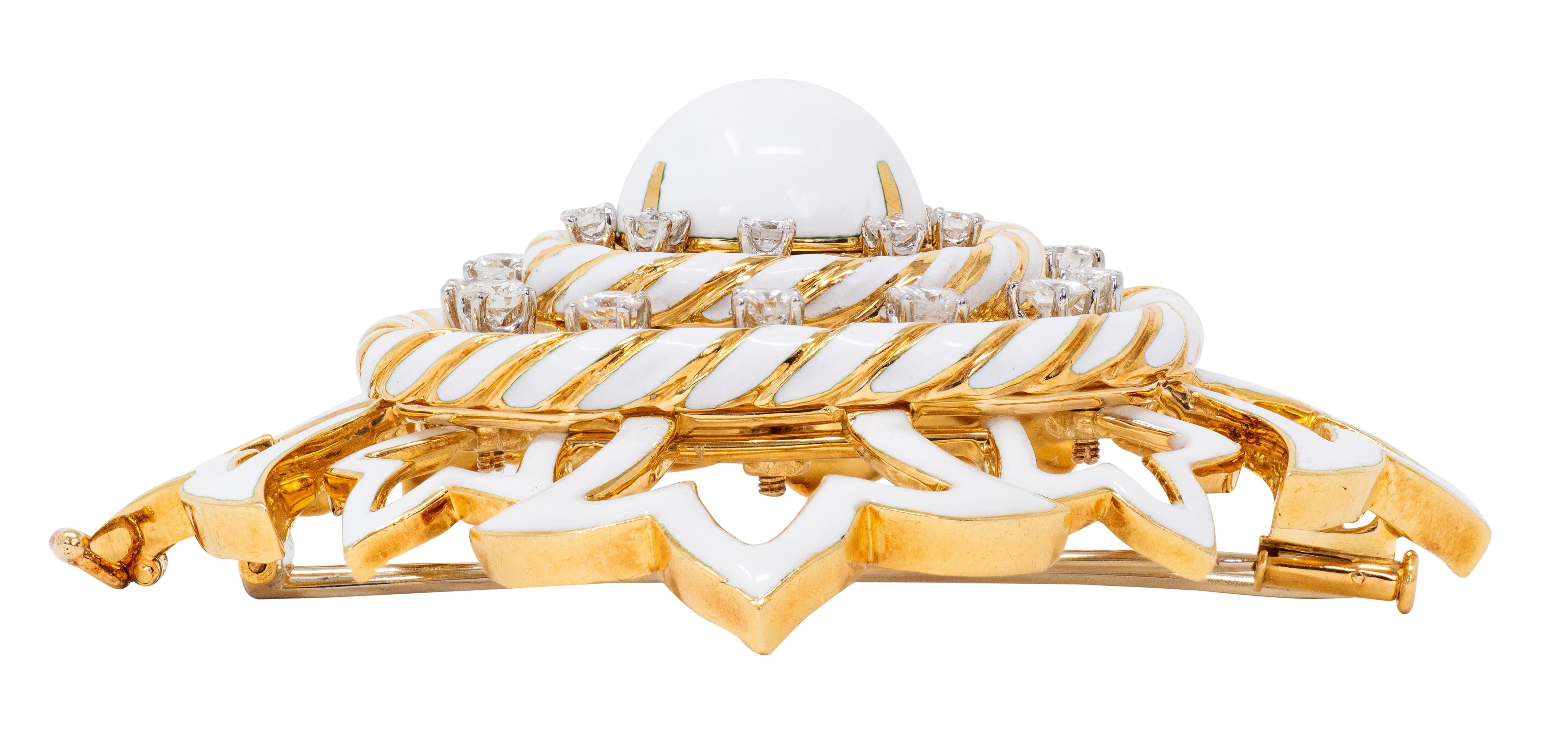 David Webb 1980's Diamond Enamel 18K Gold Platinum Vintage Cross Pendant Brooch