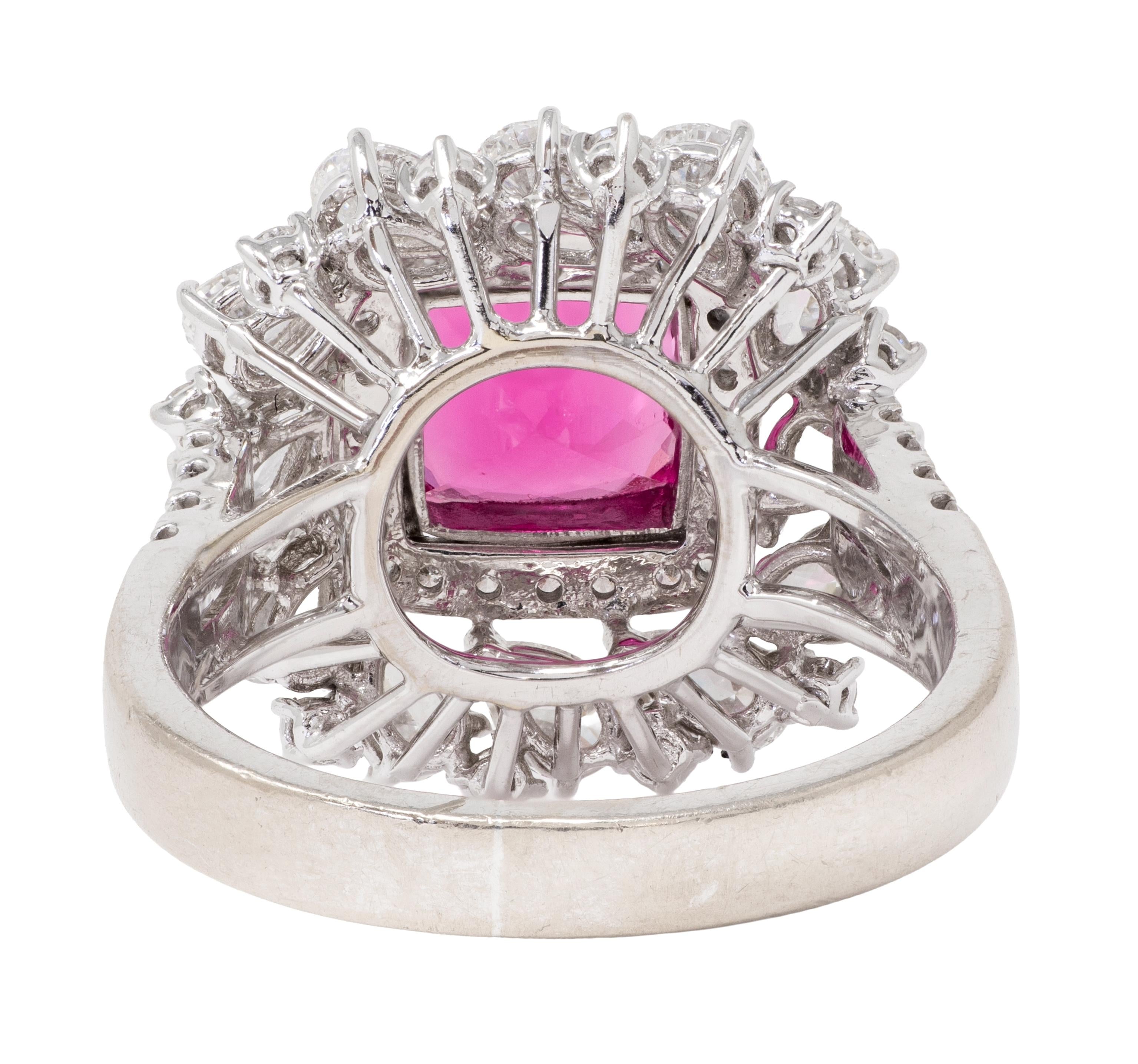 Contemporary No Heat Red Pink Spinel Diamond 18 Karat White Gold Cluster Ring