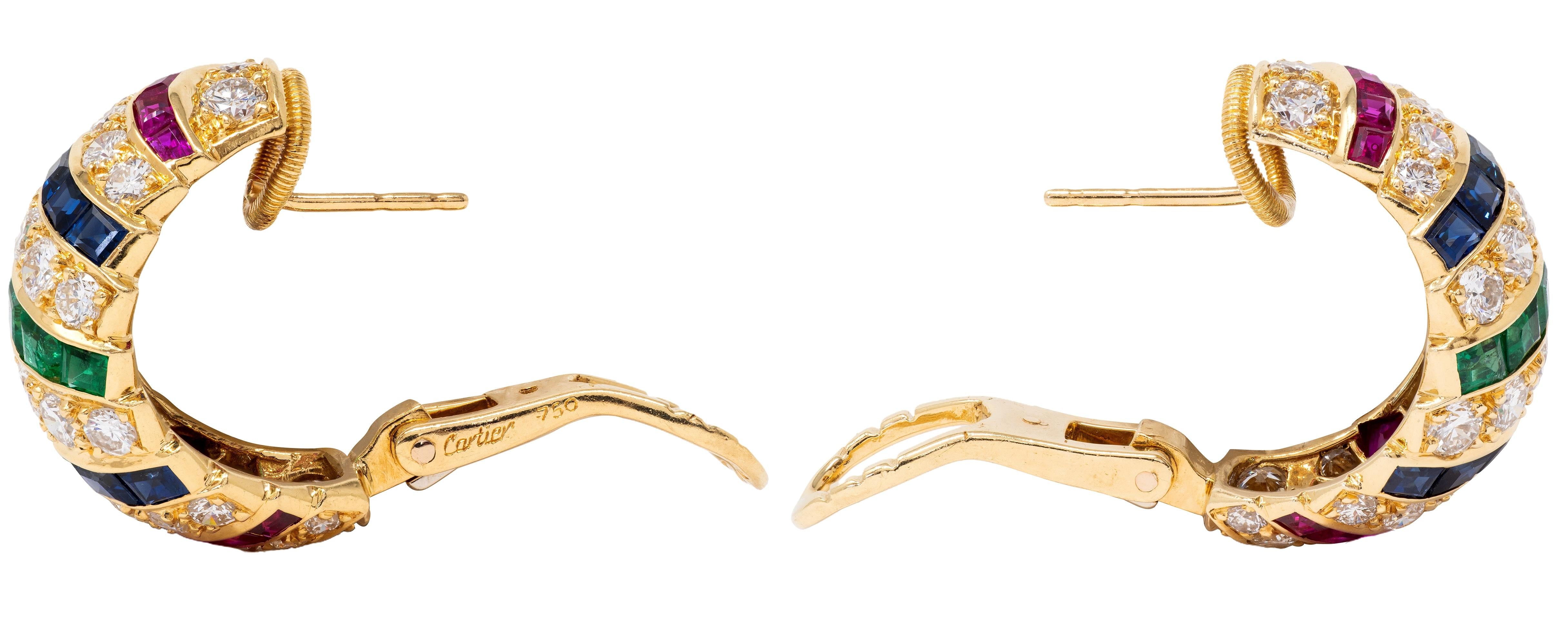 Cartier 1980's Diamond Multi-Gem 18K Gold Vintage Domed Turban Earrings