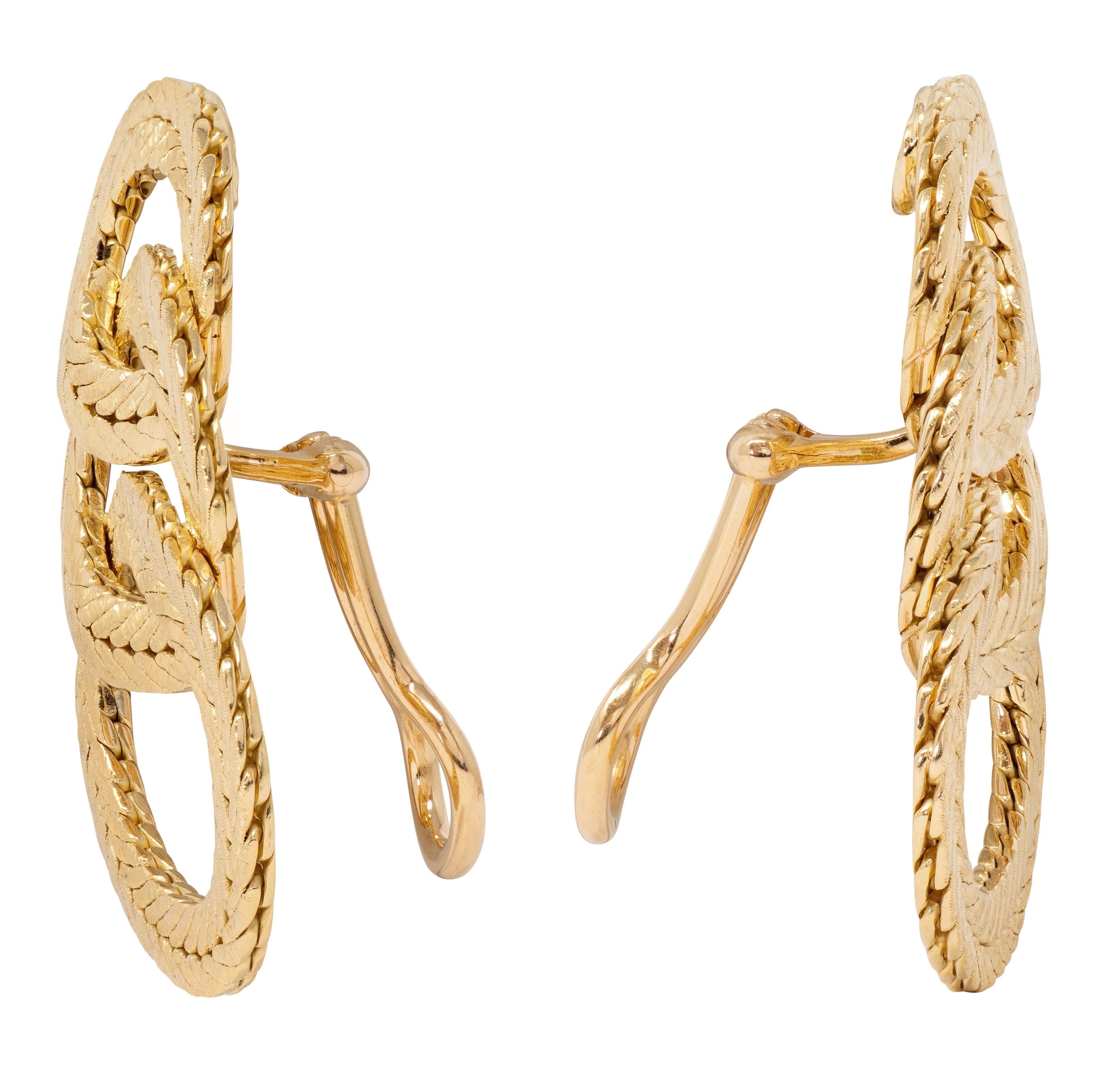 Buccellati 1970's 18 Karat Yellow Gold Vintage Herringbone Ear-Clip Earrings