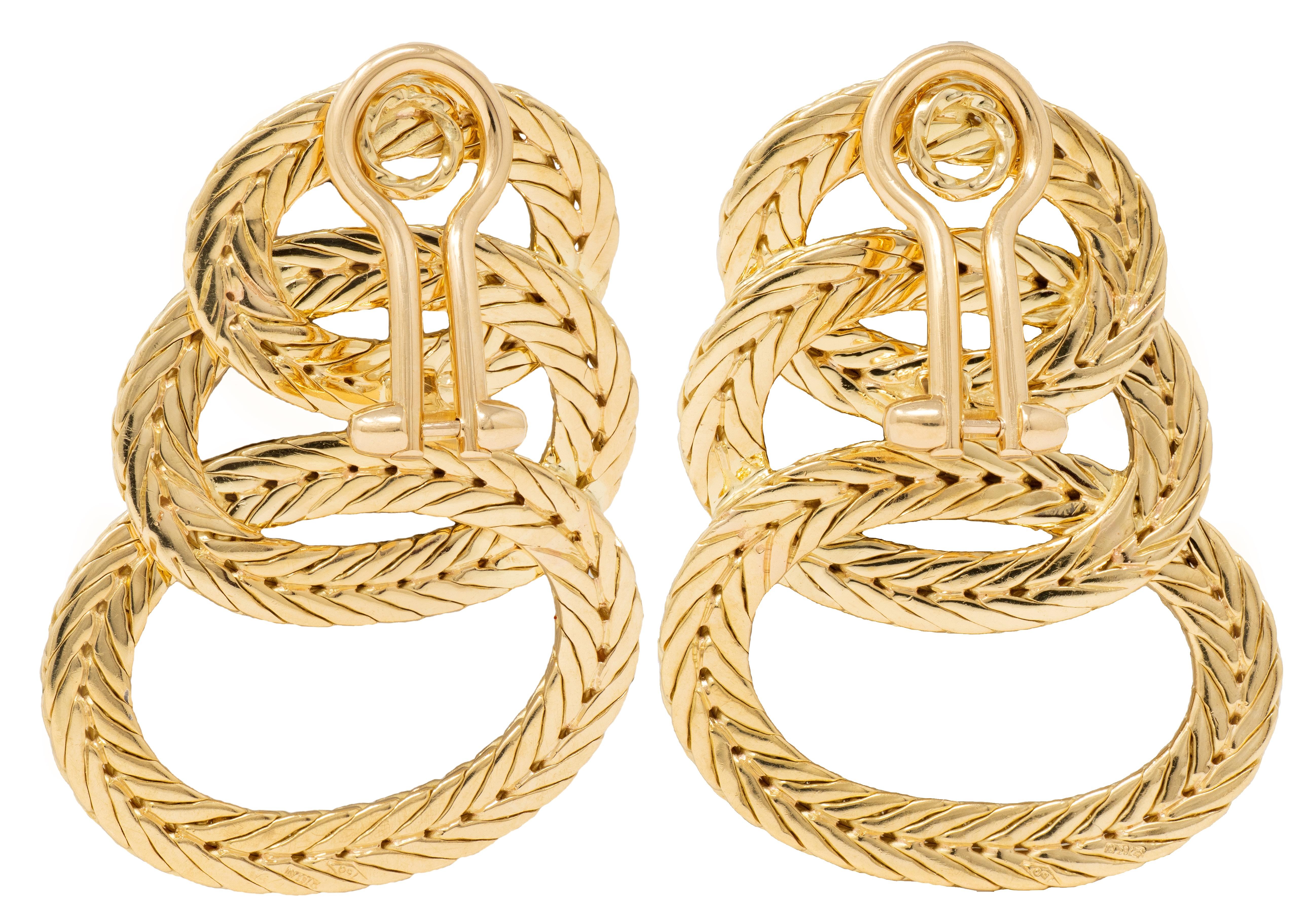 Buccellati 1970's 18 Karat Yellow Gold Vintage Herringbone Ear-Clip Earrings