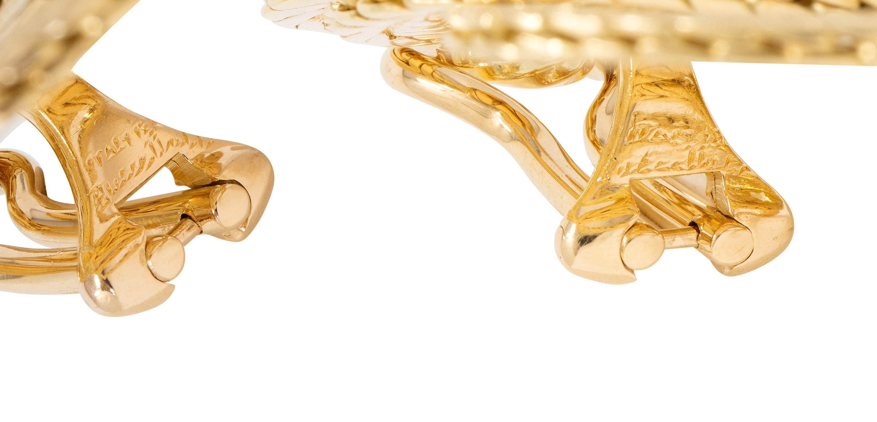 Buccellati 1970's 18 Karat Yellow Gold Vintage Herringbone Ear-Clip Earrings