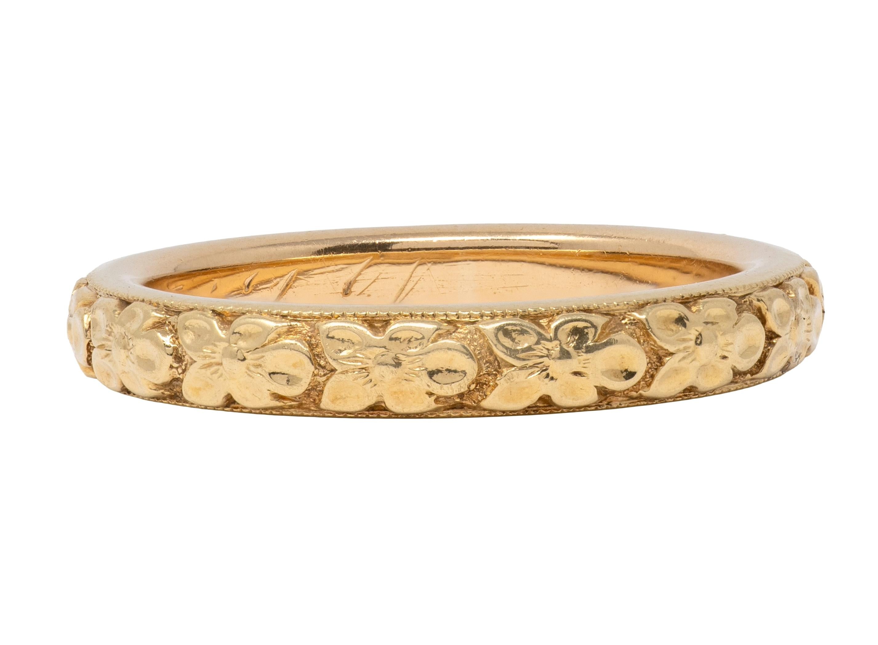Art Deco 18 Karat Yellow Gold Vintage Orange Blossom Wedding Band Ring