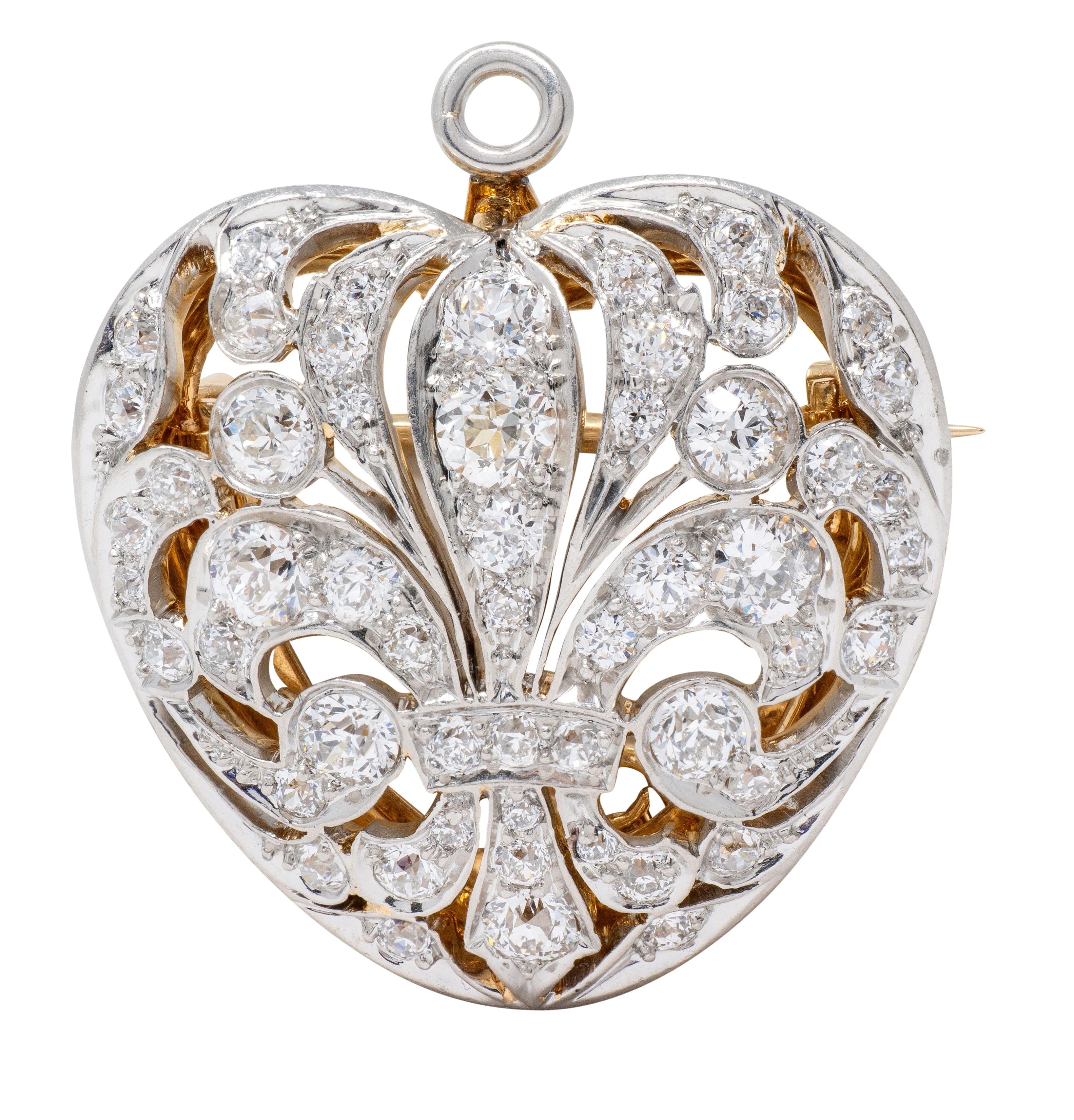 Tiffany & Co. Edwardian Diamond 18K Gold Platinum Antique Heart Pendant Brooch