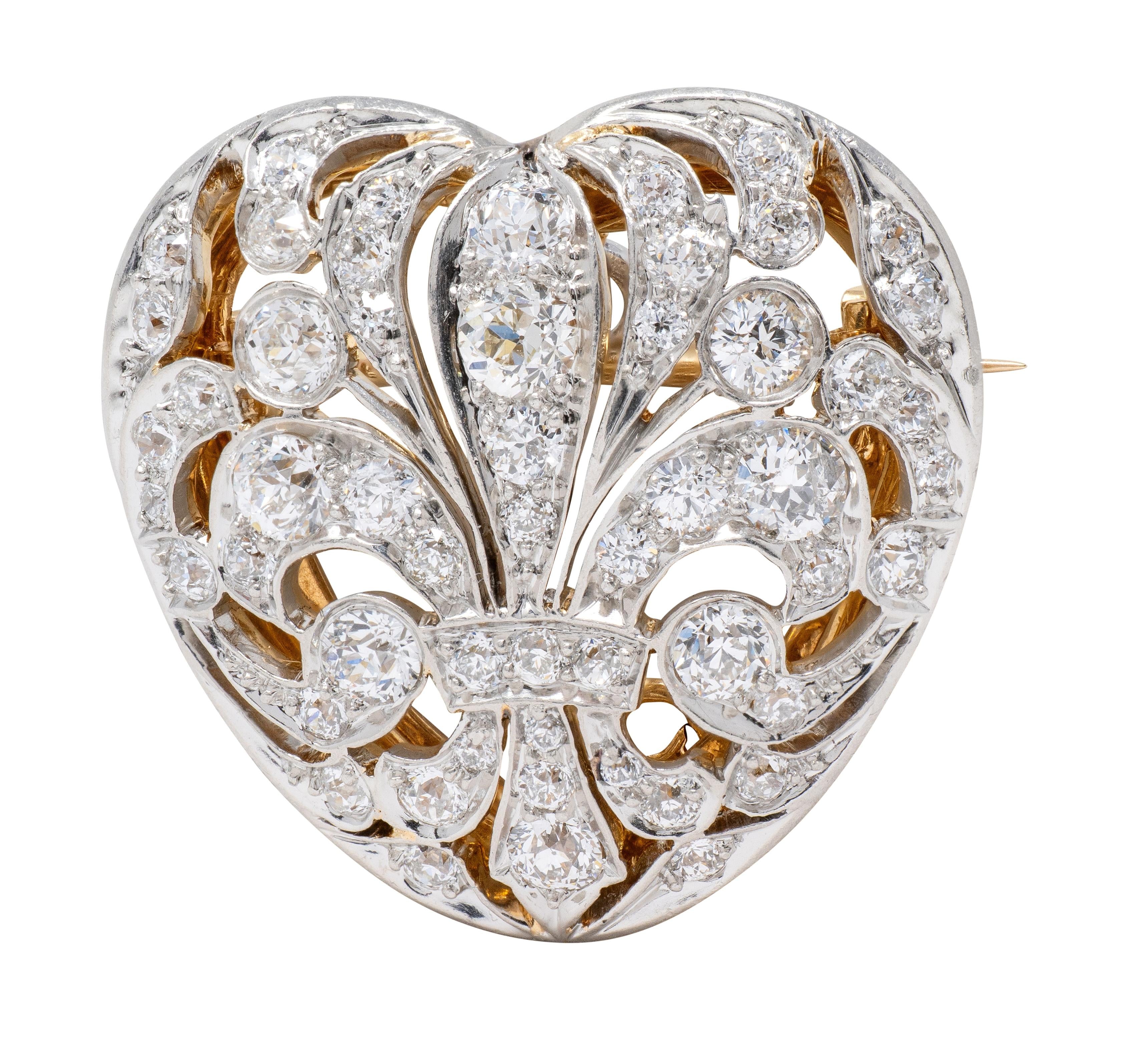 Tiffany & Co. Edwardian Diamond 18K Gold Platinum Antique Heart Pendant Brooch