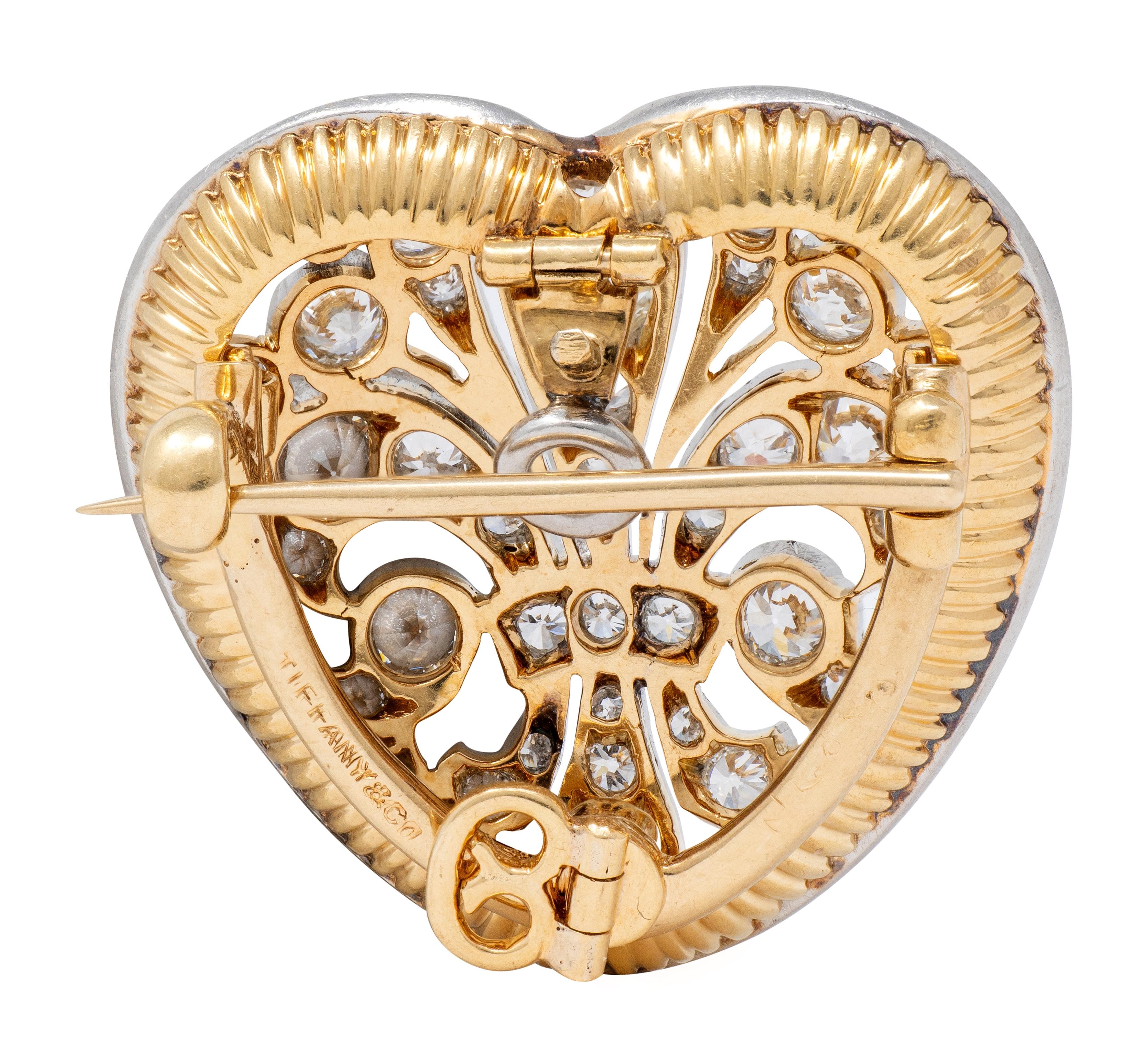 Tiffany & Co. Edwardian Diamond 18K Gold Platinum Antique Heart Pendant Brooch