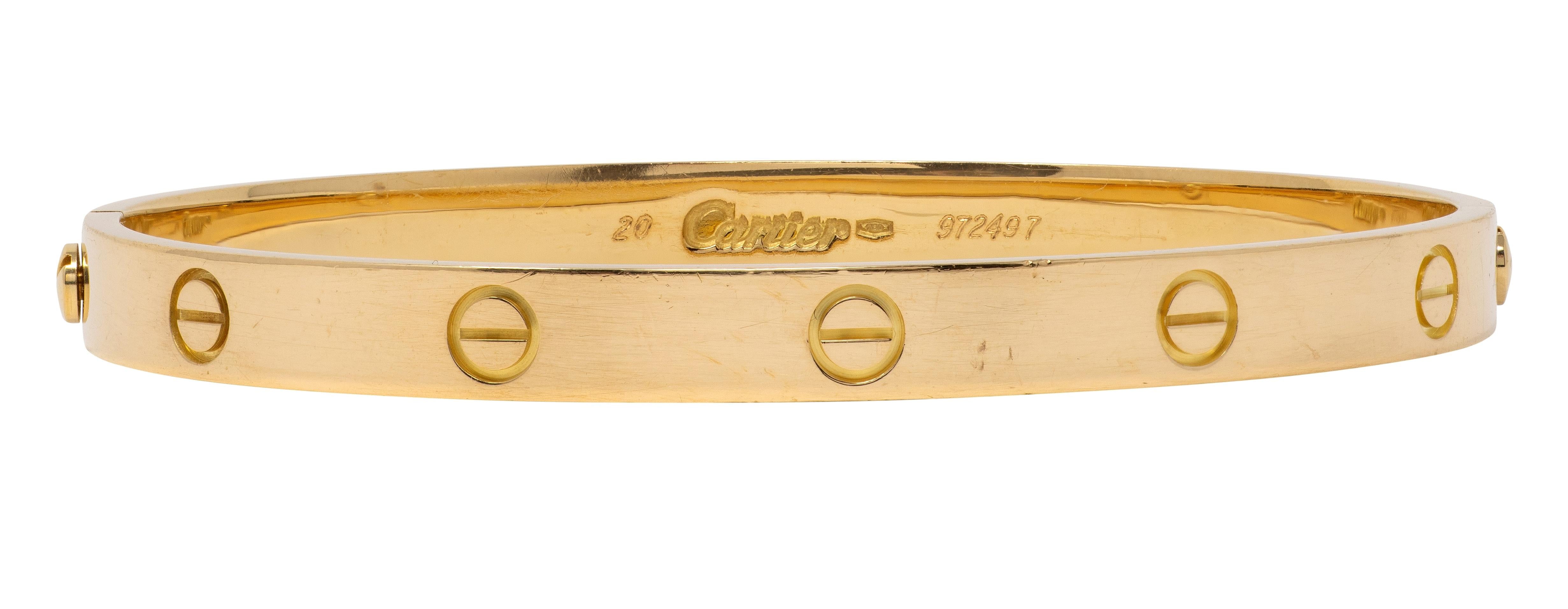 Cartier 1990's 18 Karat Yellow Gold Vintage Love Bangle Size 20 Bracelet