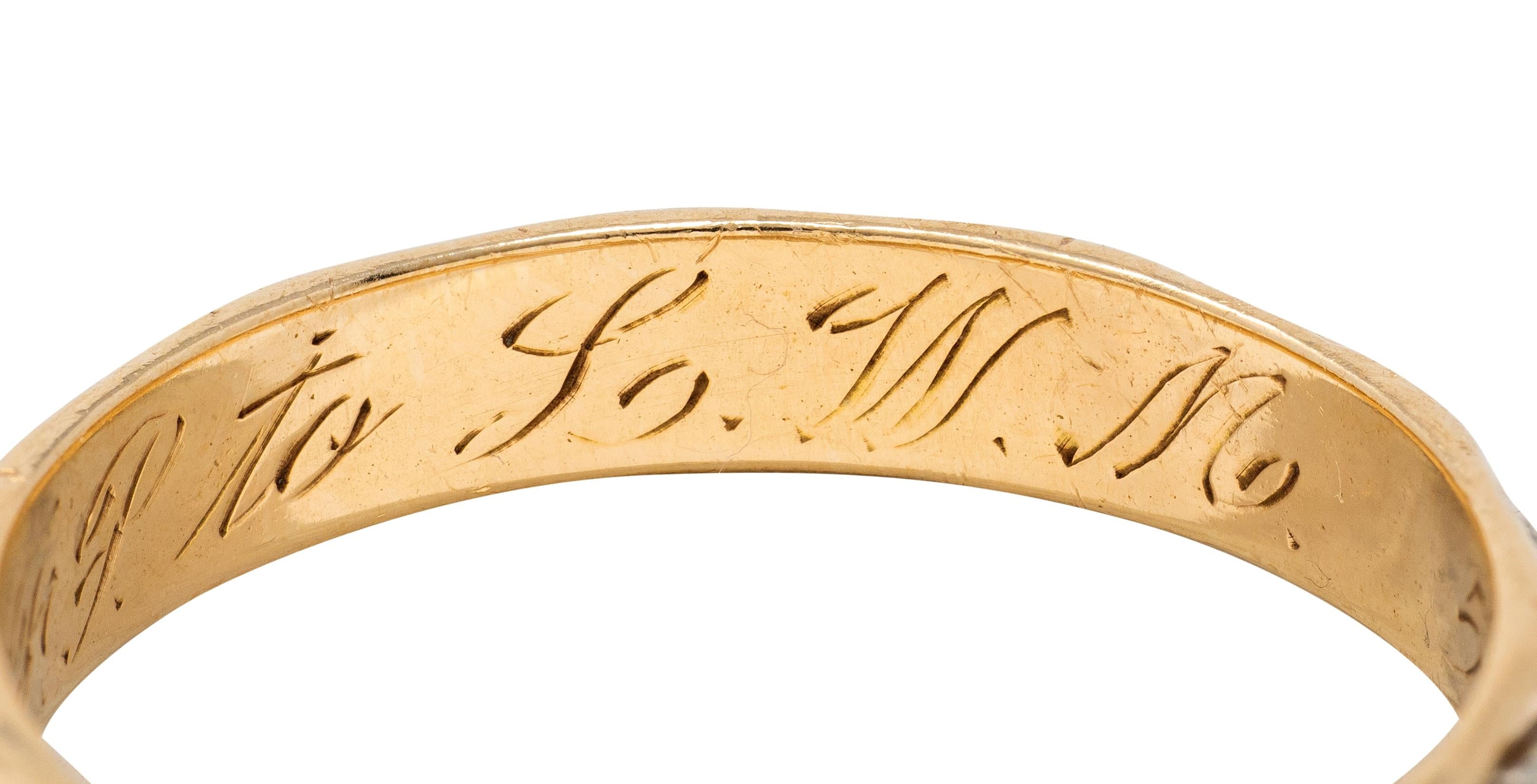 J.R. Woods & Sons 1953 14 Karat Two-Tone Gold Vintage Grooved Wedding Band Ring