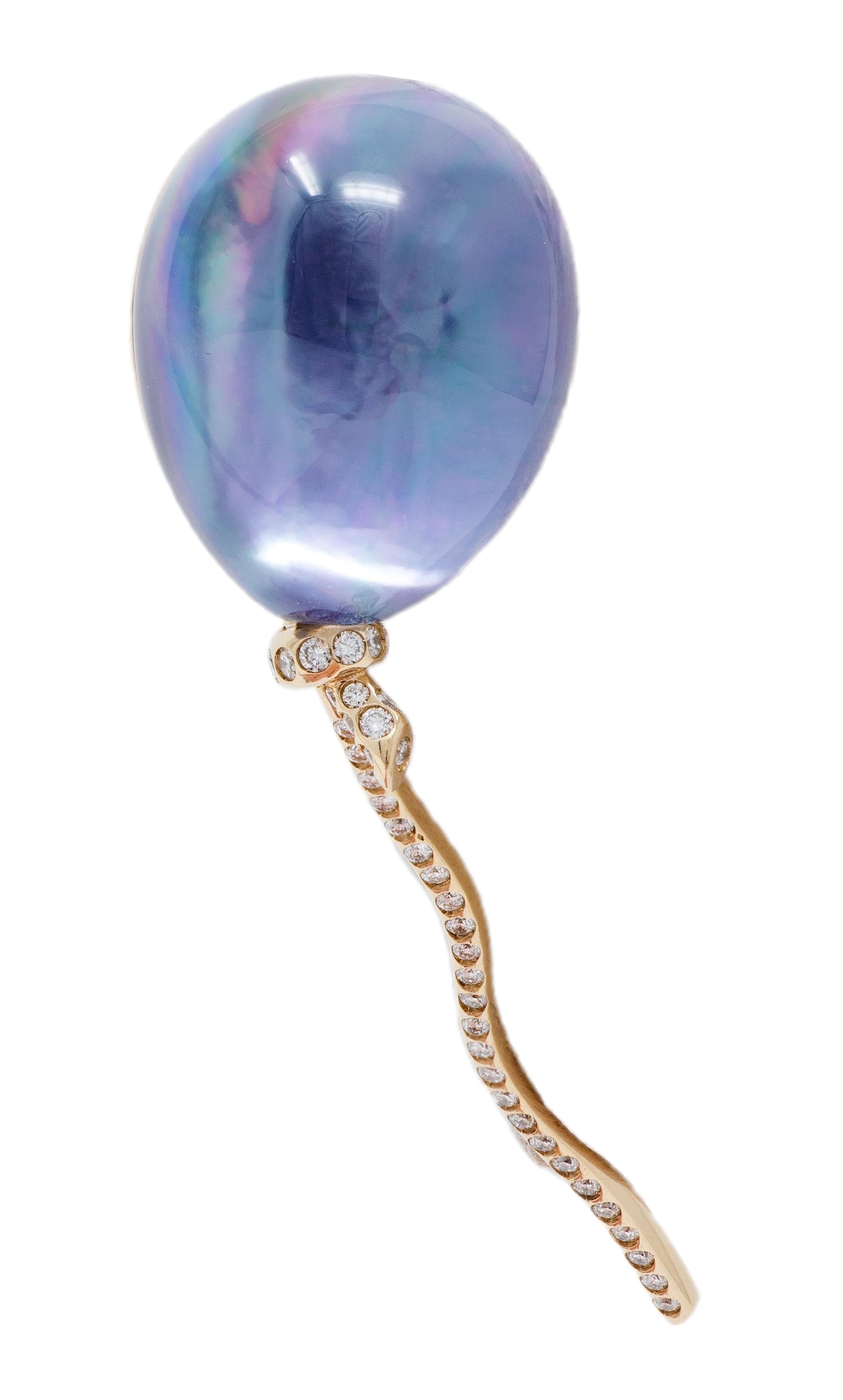 Vhernier Diamond Quartz Amethyst Mother-of-Pearl 18K Balloon Palloncino Brooch