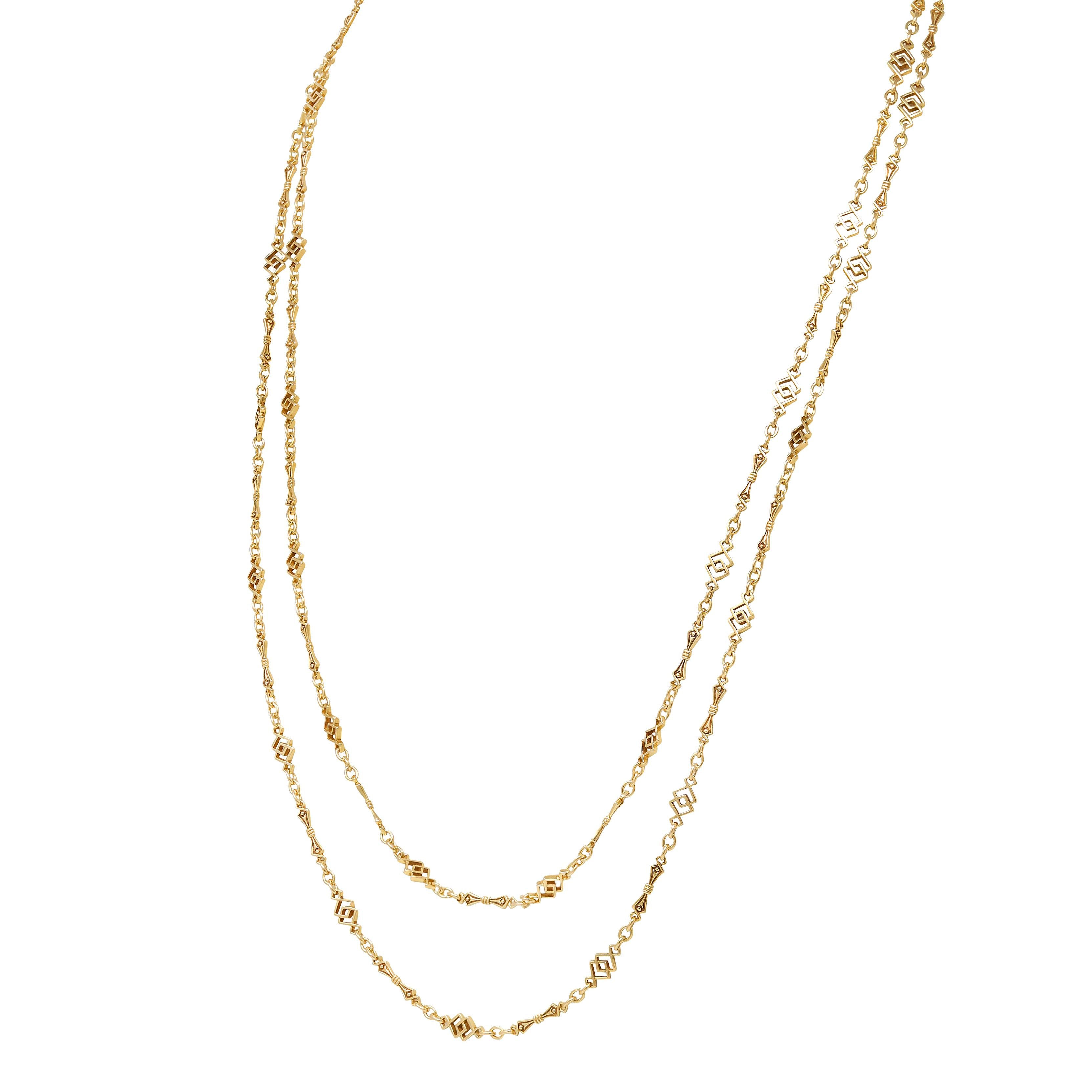 Victorian 14 Karat Yellow Gold Antique Geometric Fancy Link Chain Necklace
