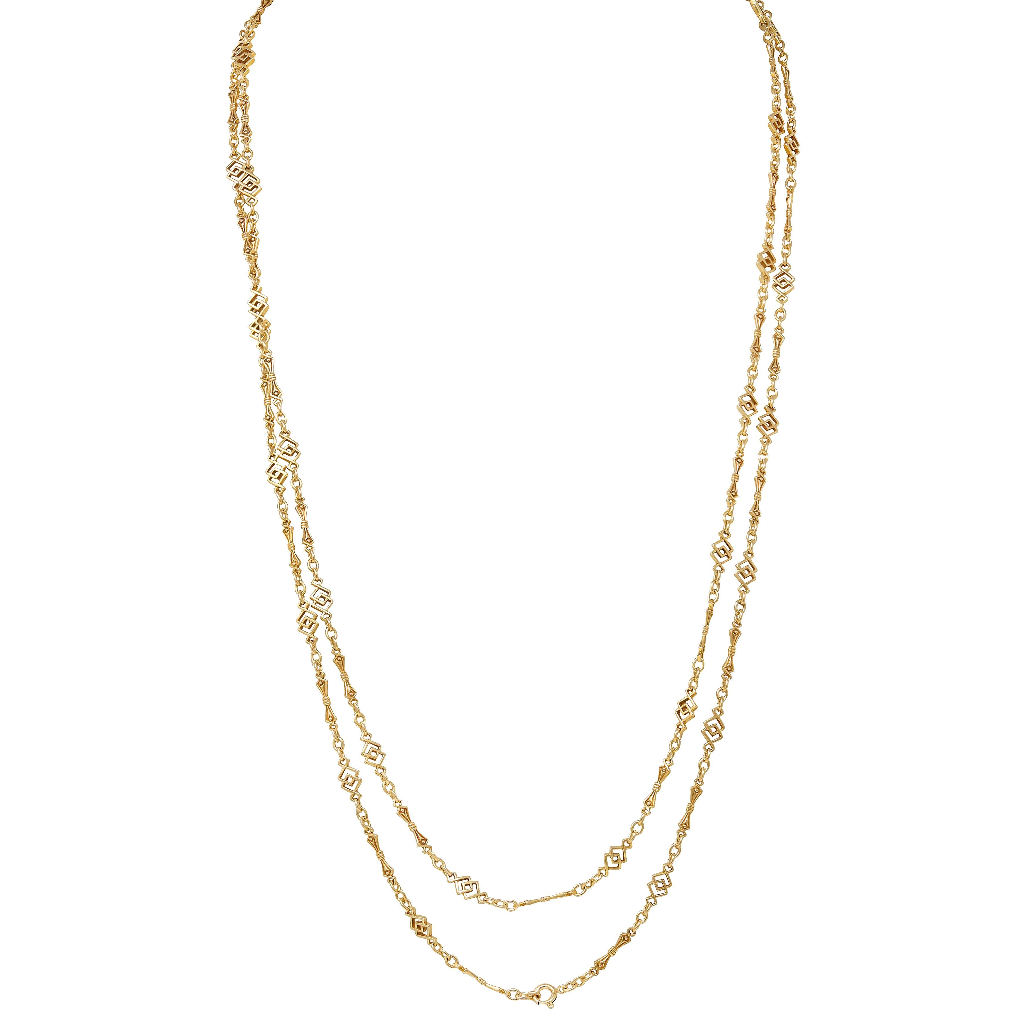 Victorian 14 Karat Yellow Gold Antique Geometric Fancy Link Chain Necklace