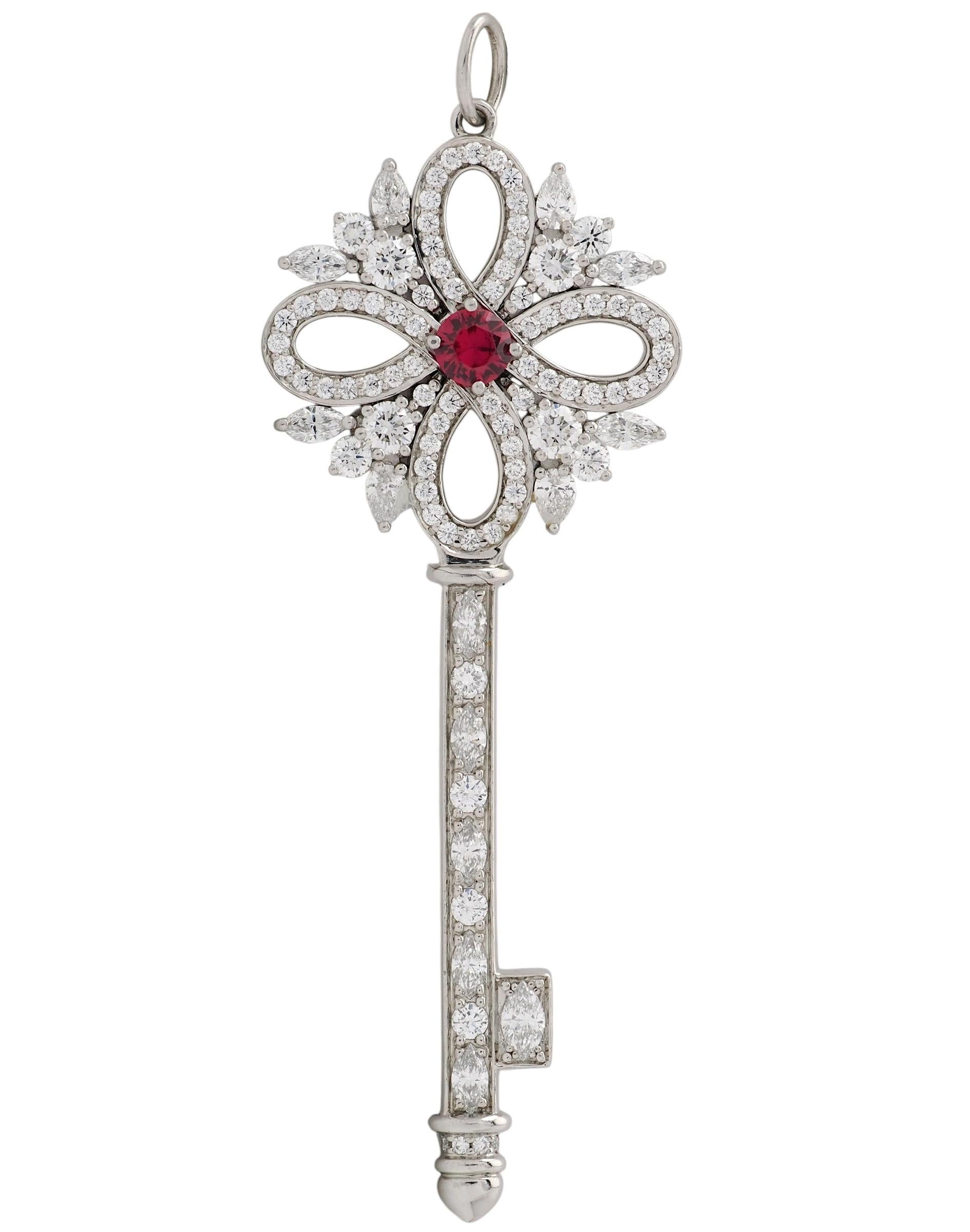 Tiffany & Co. Diamond Ruby Platinum Quatrefoil Victoria Key Pendant