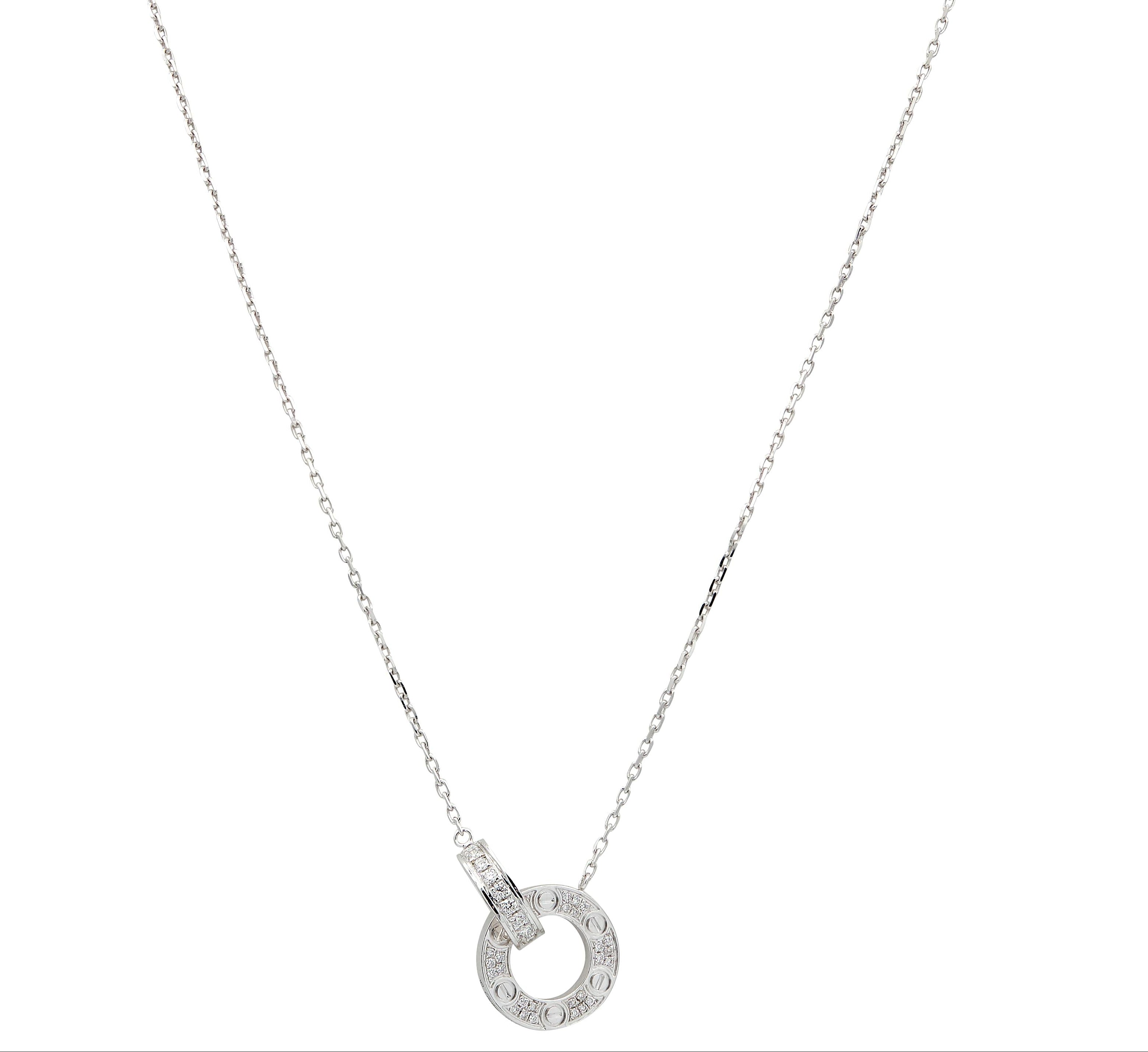 Cartier 2010's Diamond 18K Gold Contemporary Interlocking Love Station Necklace