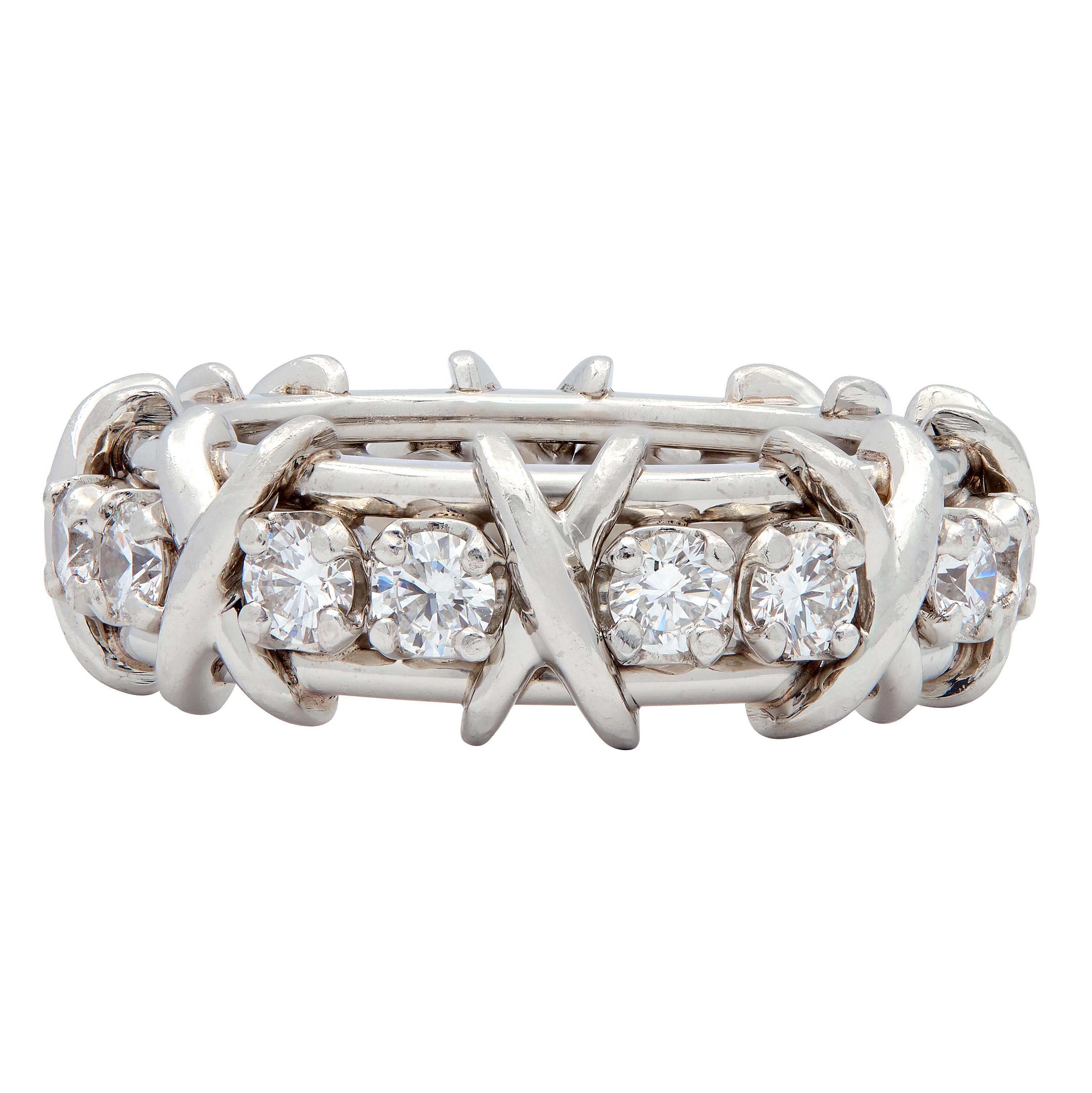 Tiffany & Co. Schlumberger Diamond Platinum Vintage Sixteen Stone X Band Ring