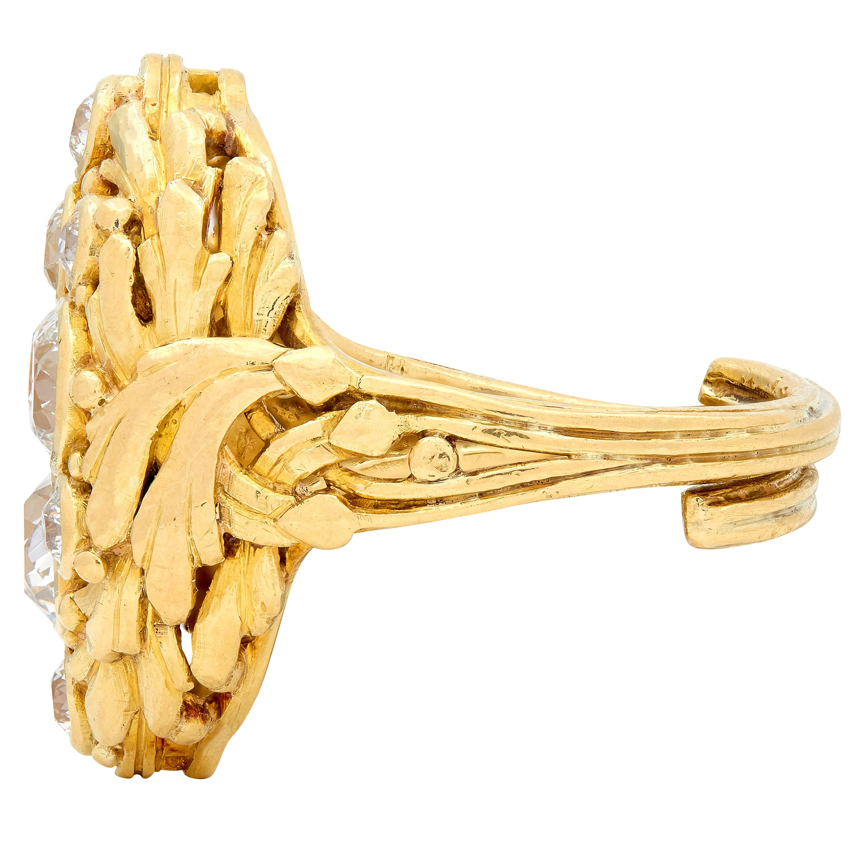 Art Nouveau 2.34 CTW Diamond 18 Karat Yellow Gold Antique Nest Cluster Ring