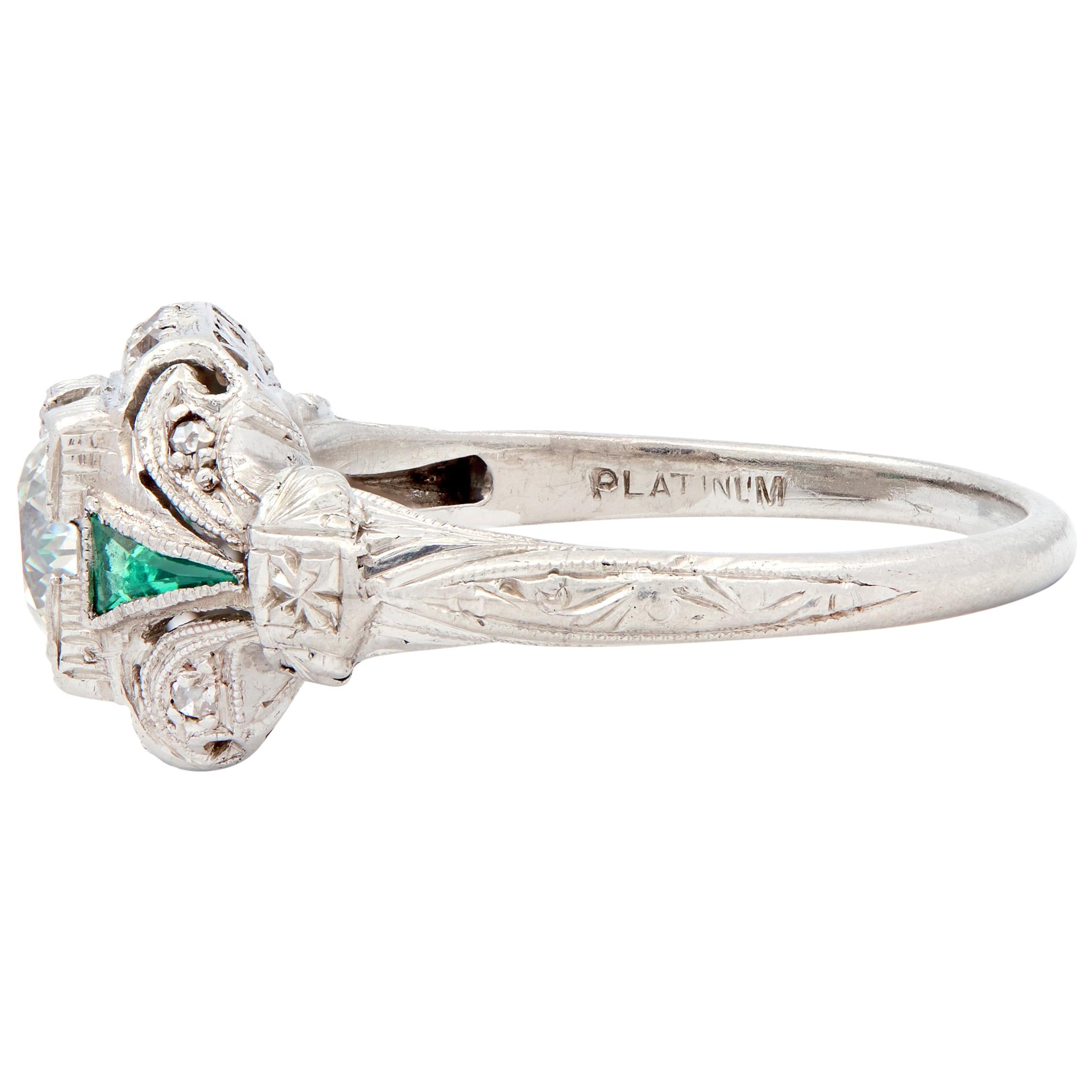 Art Deco 0.82 CTW Diamond Platinum Vintage Ornate Engagement Ring
