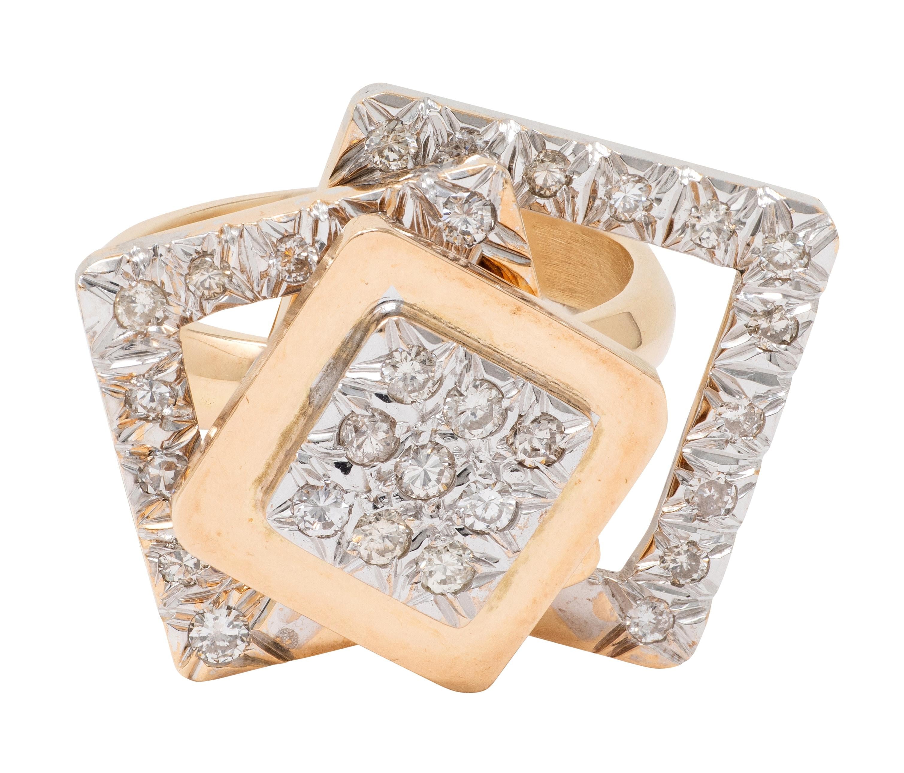 1970's Diamond 14 Karat Two-Tone Gold Vintage Kinetic Spinner Ring