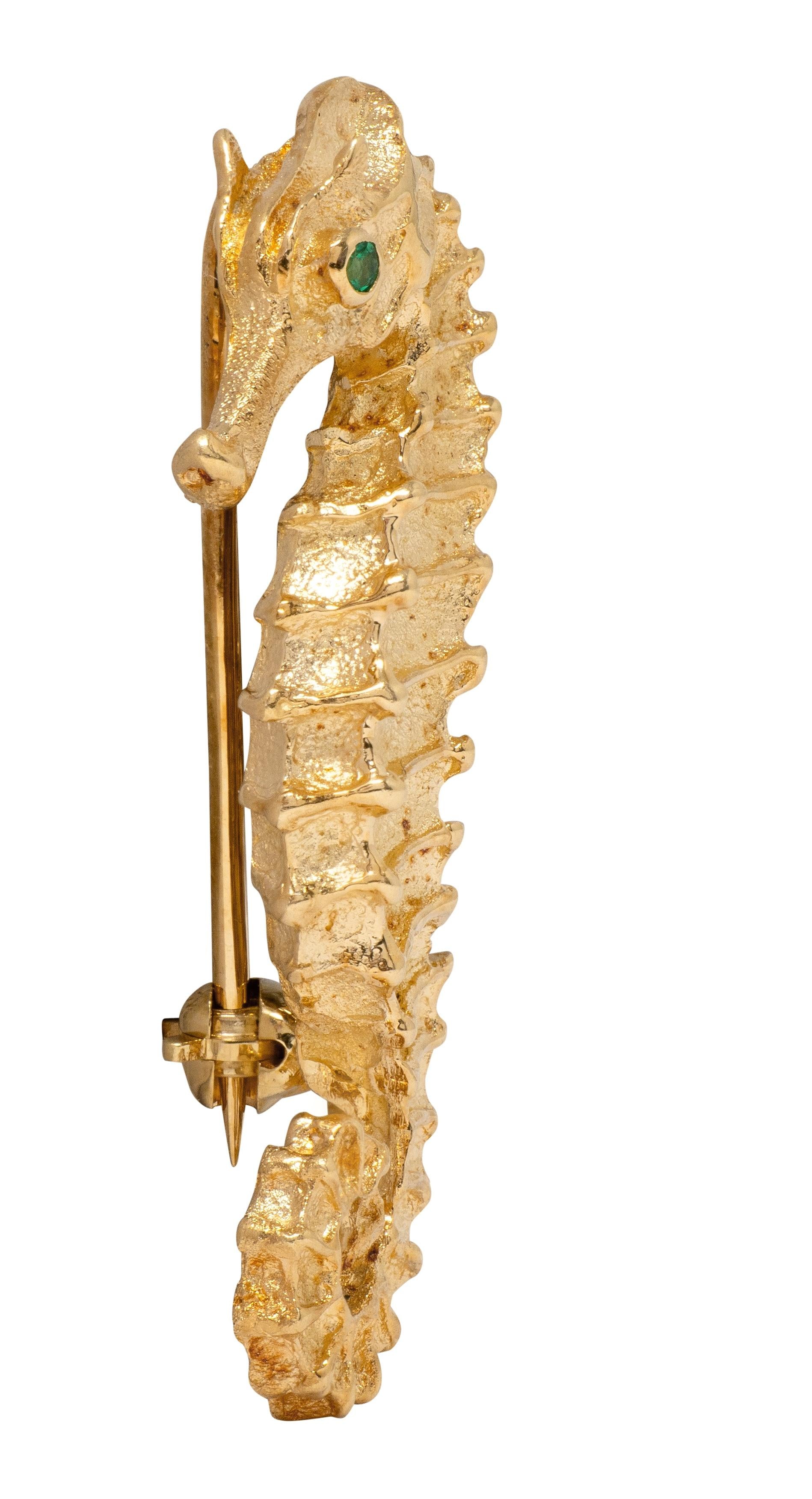 Tiffany & Co. 1996 Emerald Diamond 18K Two-Tone Gold Vintage Seahorse Brooch