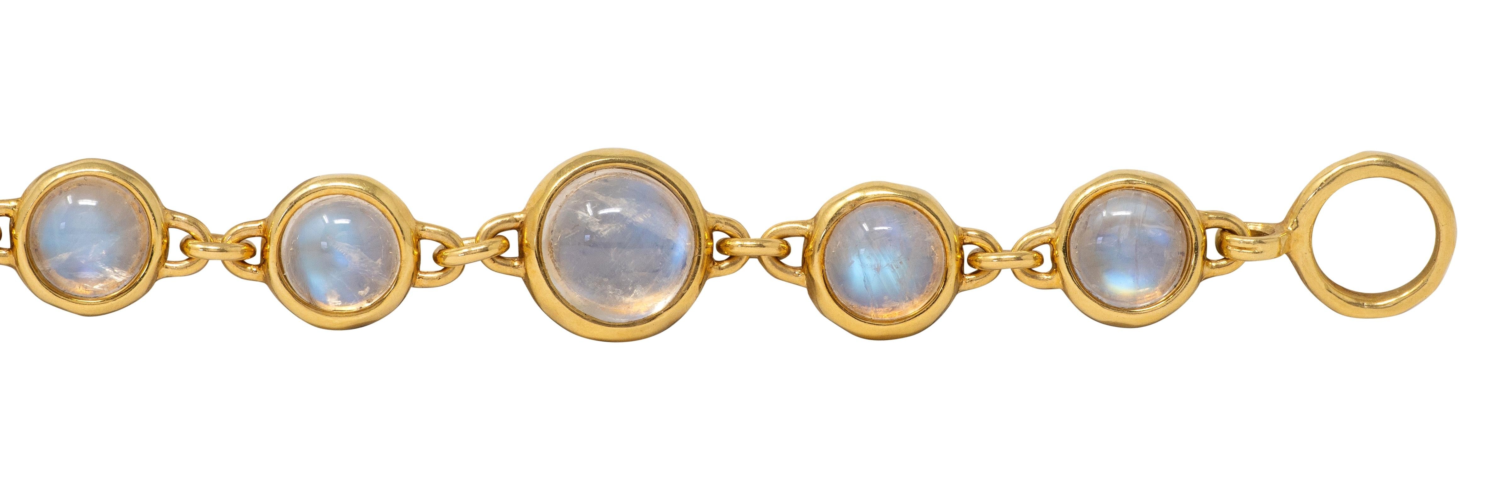 Tiffany & Co. 2000's Rainbow Moonstone 18 Karat Yellow Gold Bezel Link Bracelet