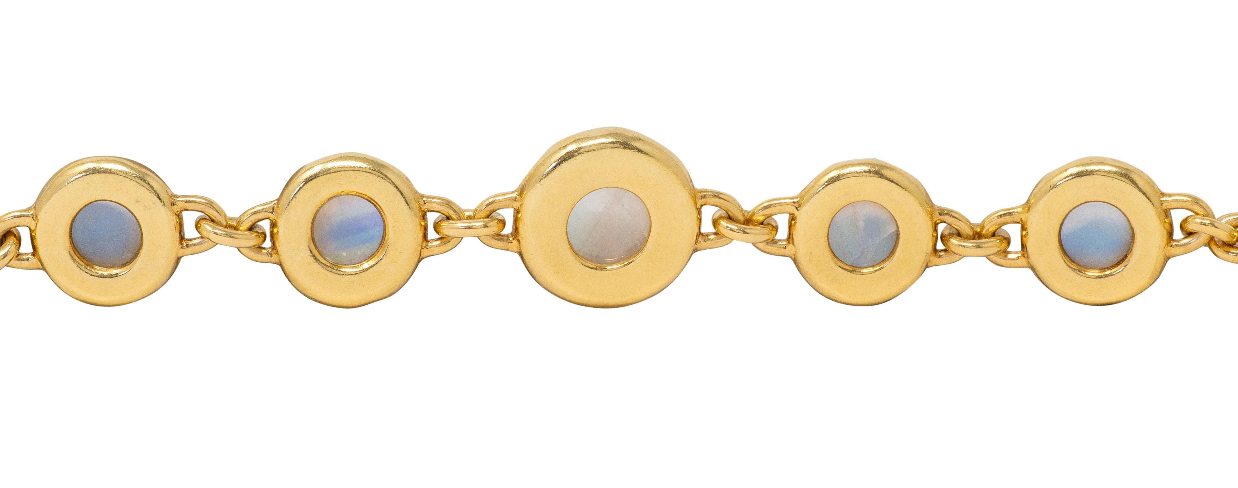 Tiffany & Co. 2000's Rainbow Moonstone 18 Karat Yellow Gold Bezel Link Bracelet
