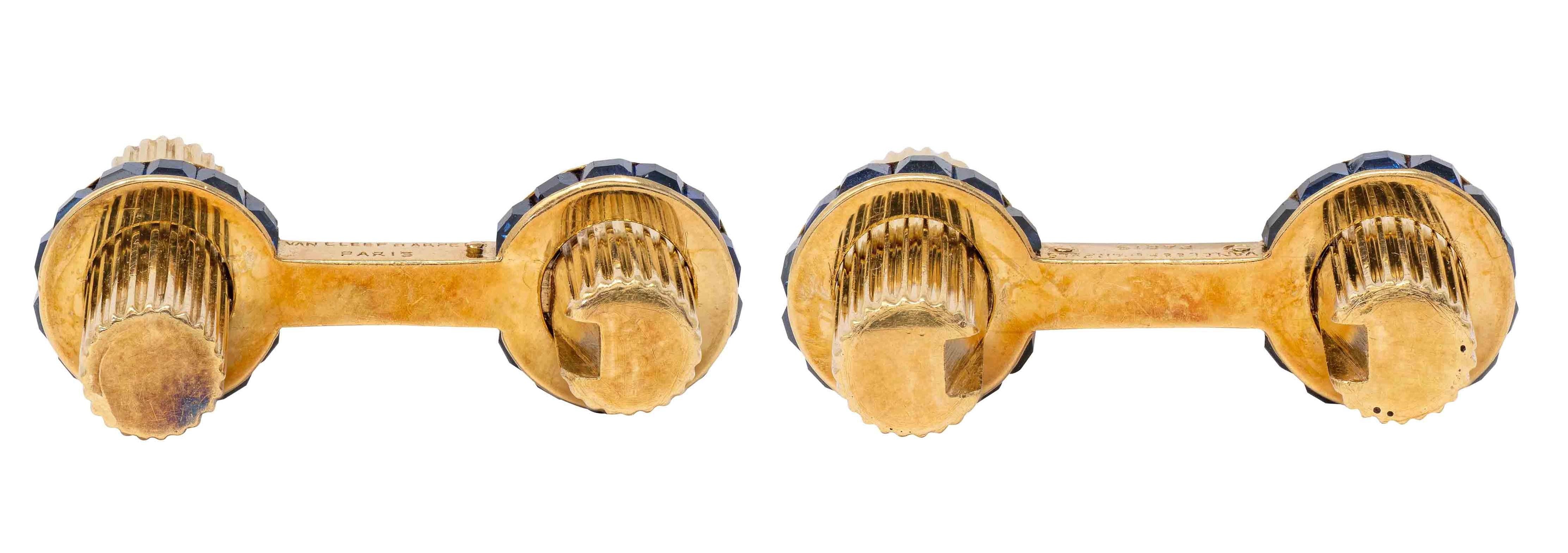 Van Cleef & Arpels French 1960's Sapphire 18K Gold Vintage Barrel Cufflinks
