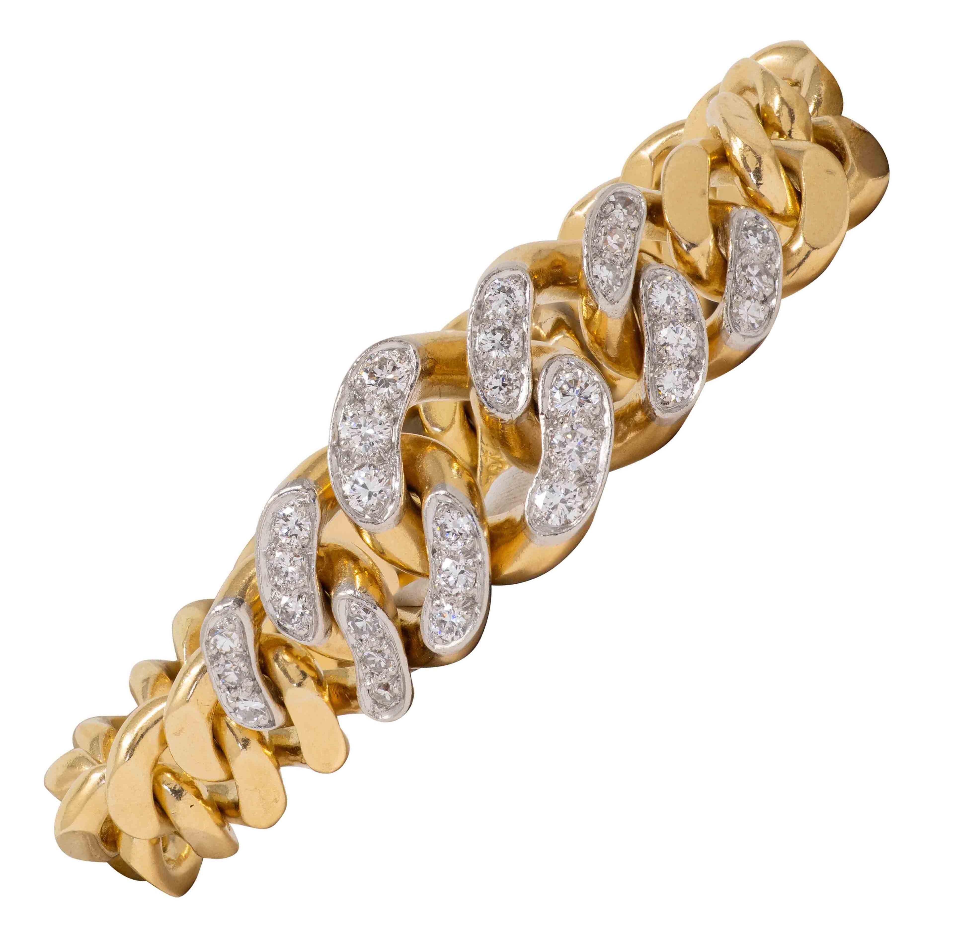 Cartier 1970's Diamond 18 Karat Gold Vintage Curb Link Chain Bracelet Necklace