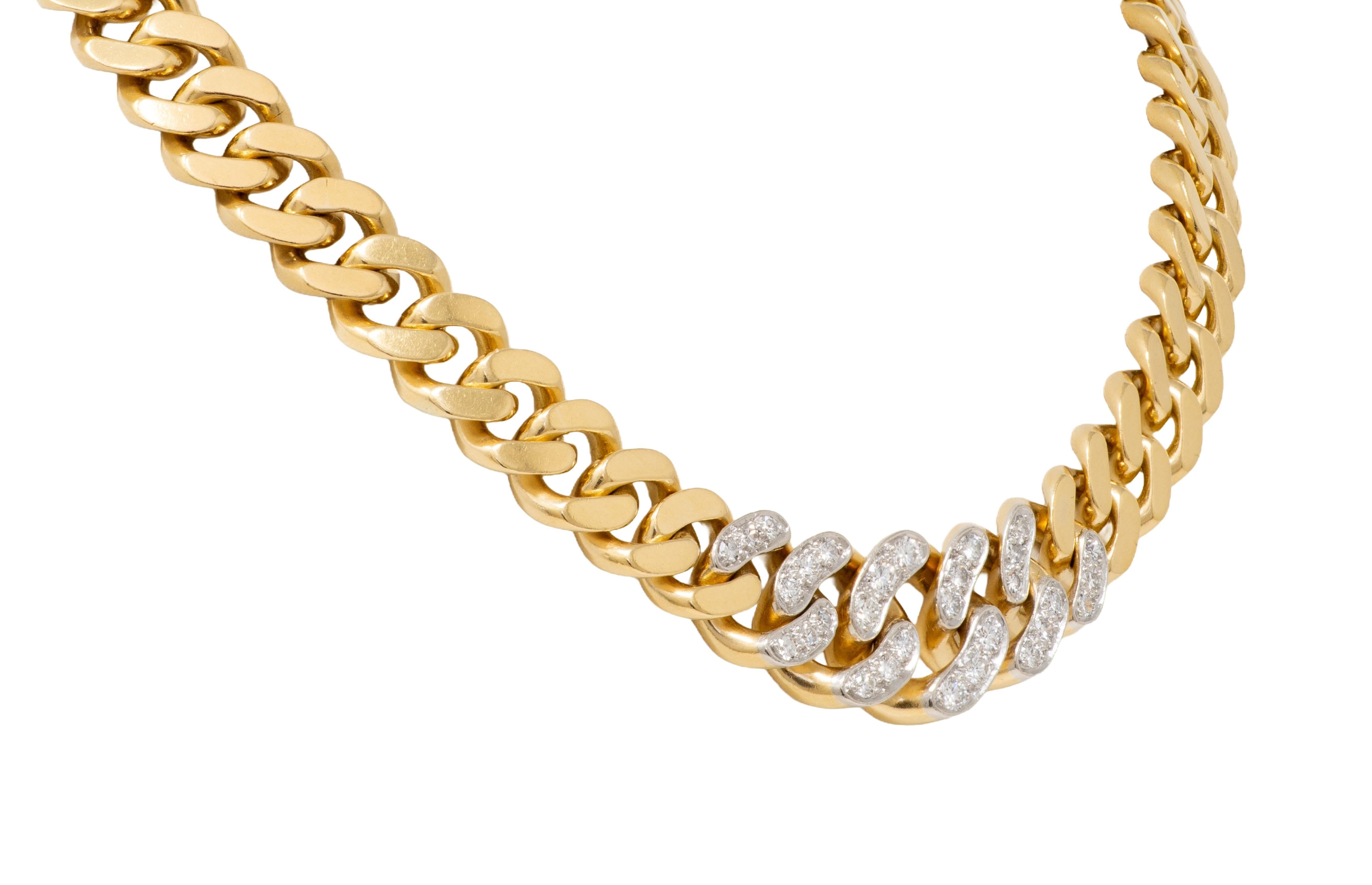 Cartier 1970's Diamond 18 Karat Gold Vintage Curb Link Chain Bracelet Necklace