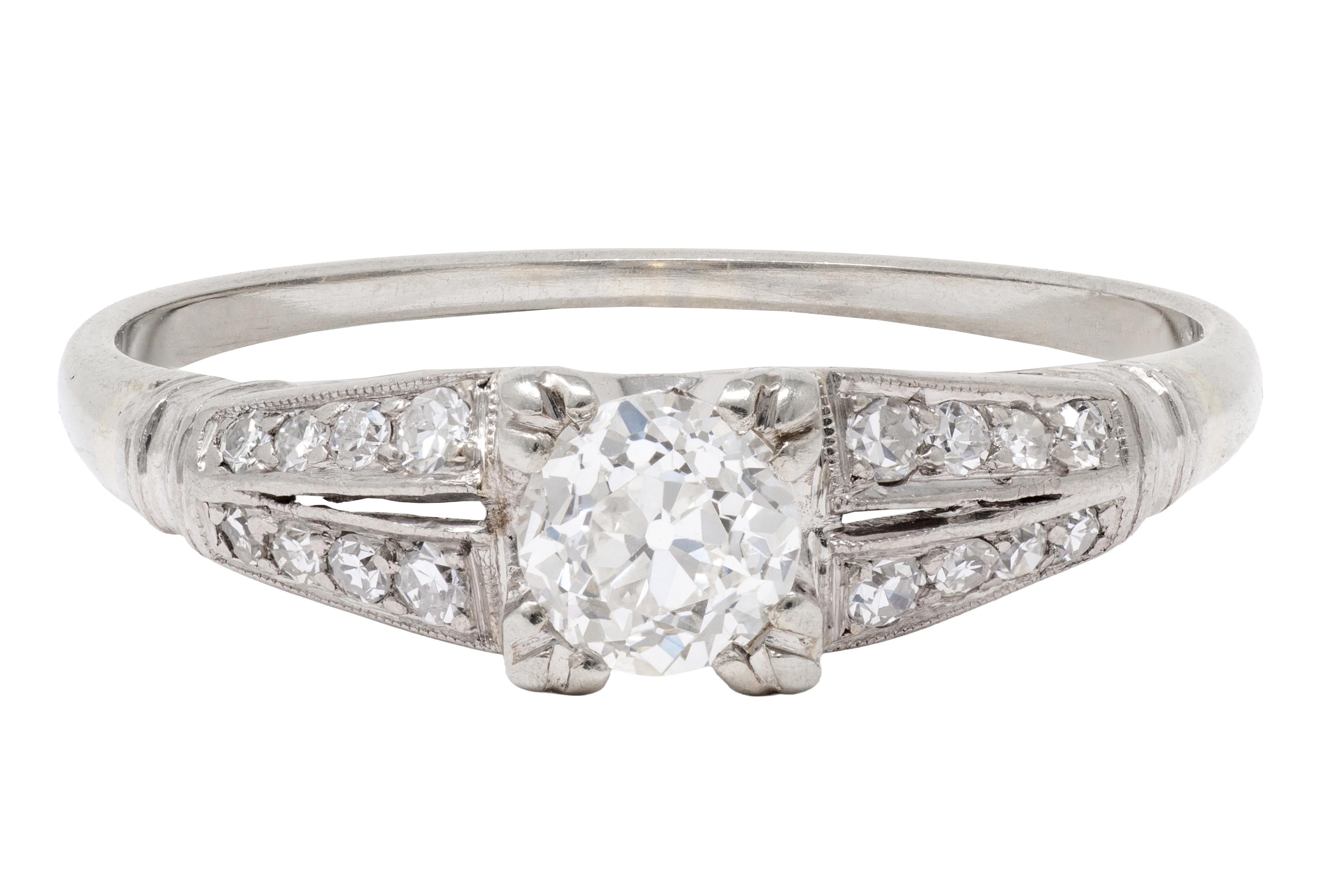 Retro Old European Cut Diamond Platinum Vintage Engagement Ring