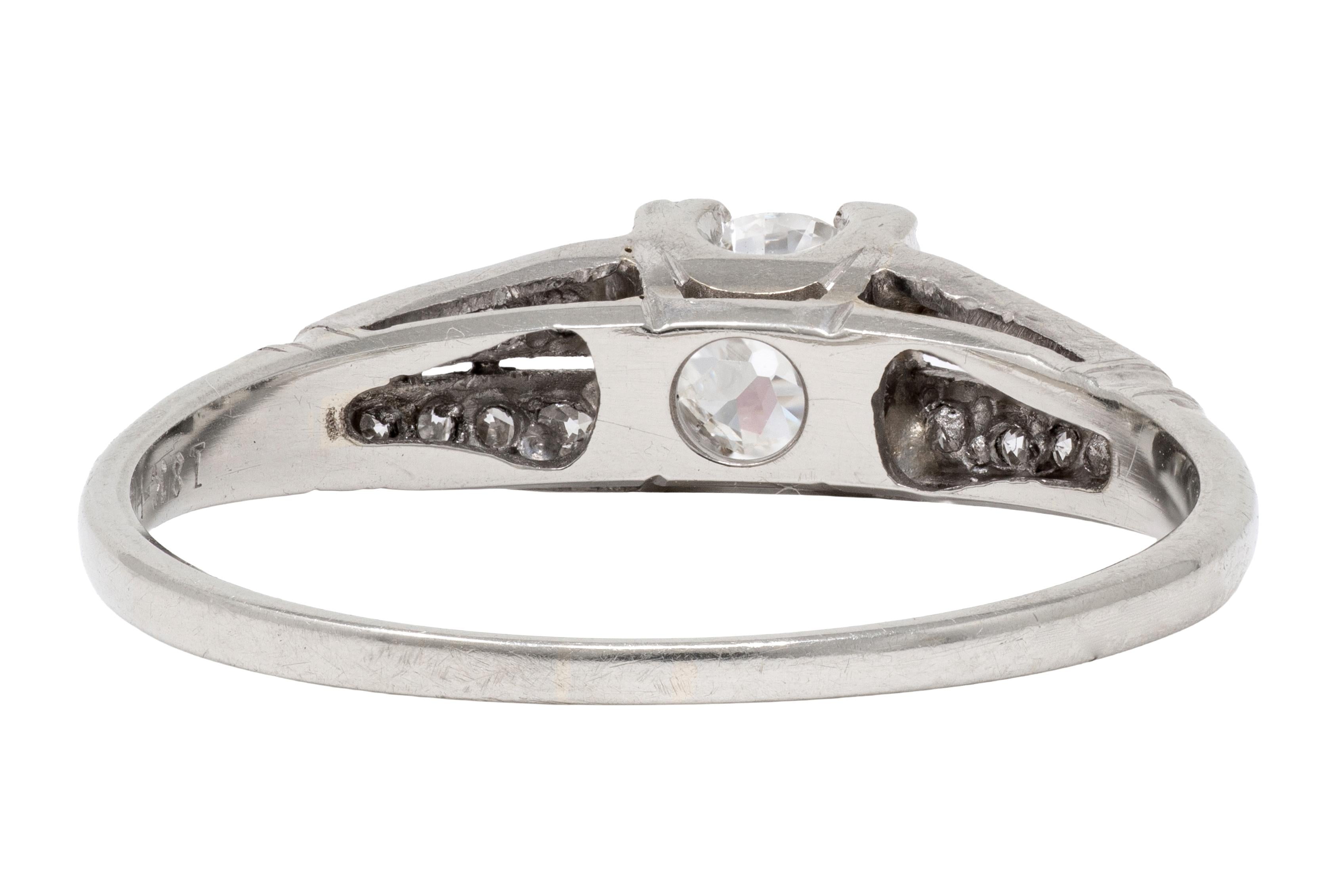 Retro Old European Cut Diamond Platinum Vintage Engagement Ring