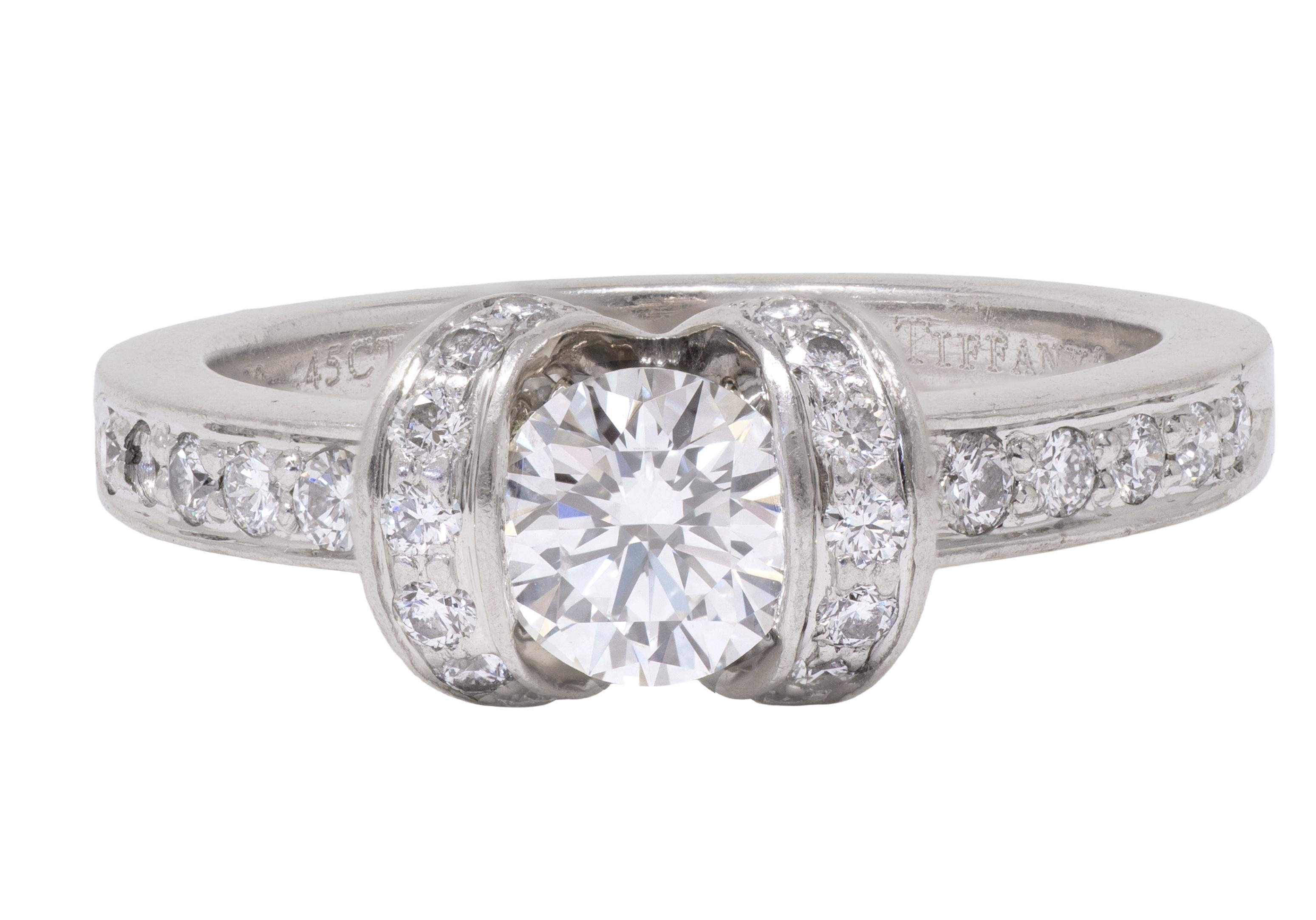 Tiffany & Co. 2000's Round Brilliant Cut Diamond Platinum Ribbon Engagement Ring